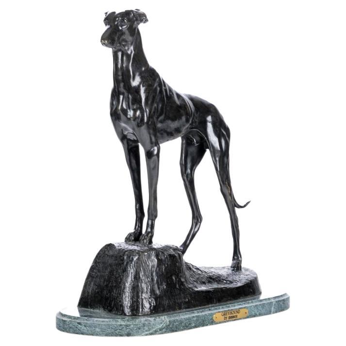 Patinated Cast Bronze Sculpture Of A Greyhound After Jules-Edmond Masson For Sale