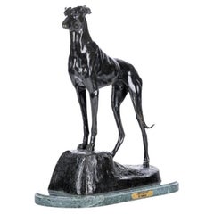Vintage Patinated Cast Bronze Sculpture Of A Greyhound After Jules-Edmond Masson