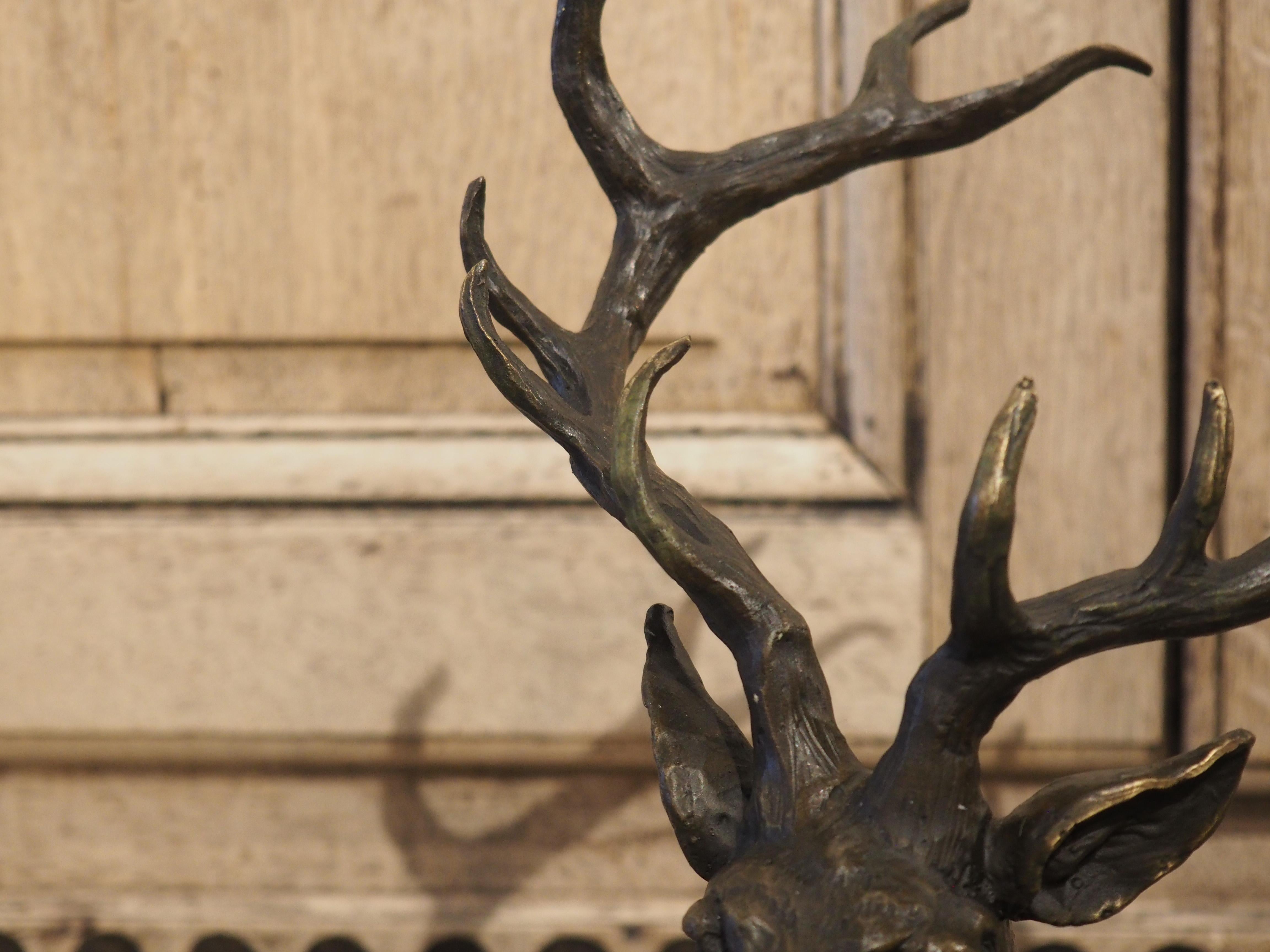 Patinated Cast Bronze Stag Sculpture on Marble Base, 20th Century 4