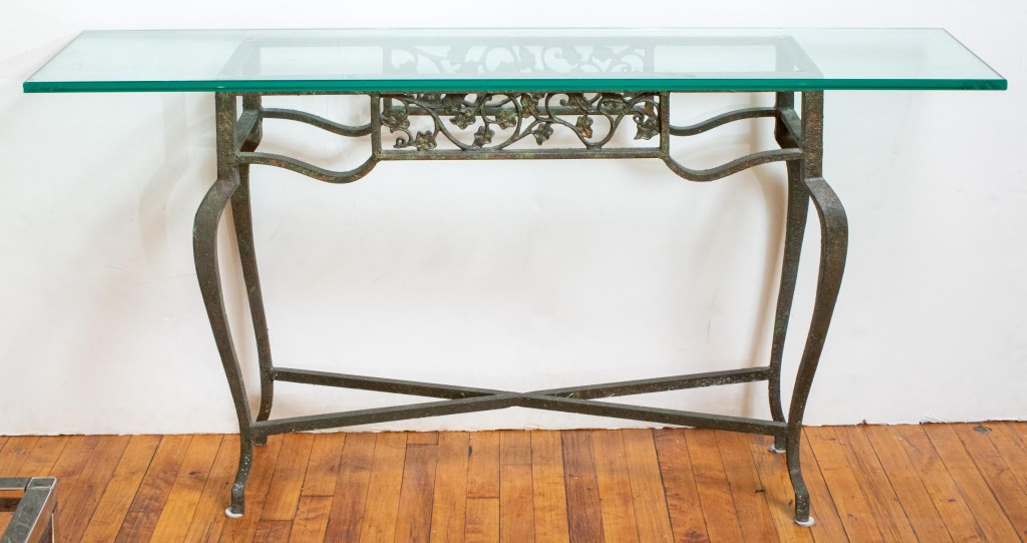 Mid-Century Modern Patinated Cast Iron Console Table For Sale