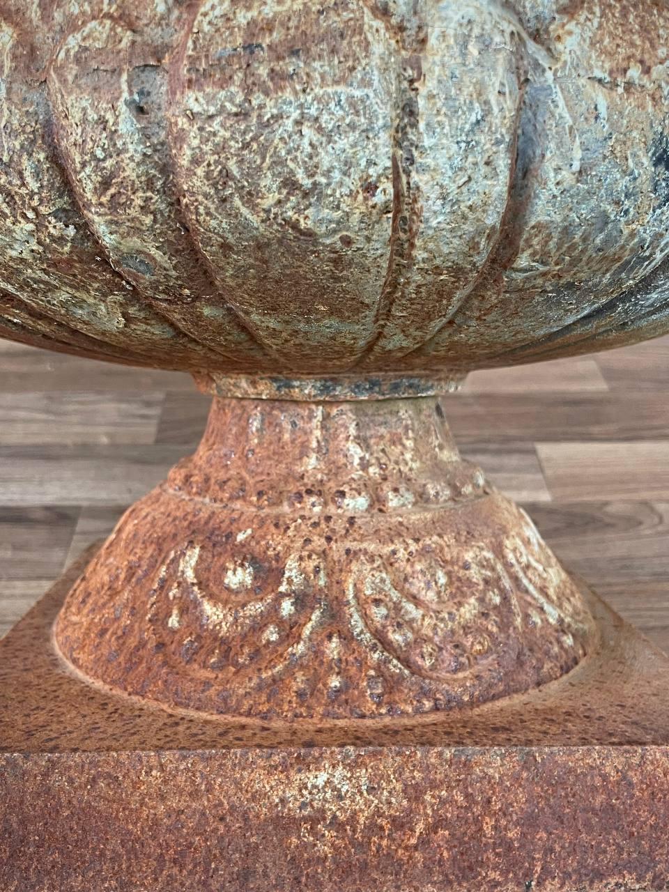 Patinated Cast Iron Urn Planter Coastal Rustic Farmhouse For Sale 4
