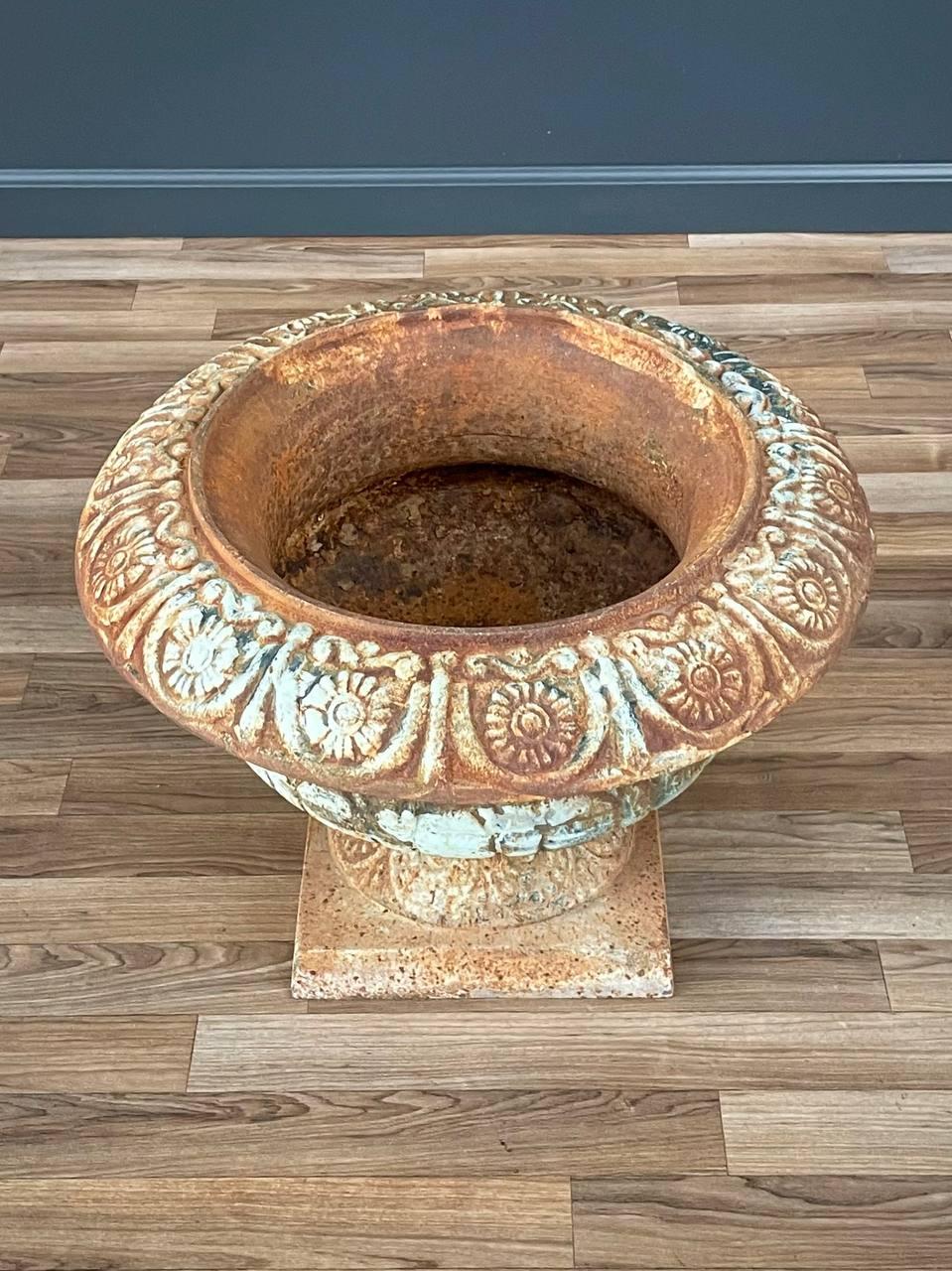Other Patinated Cast Iron Urn Planter Coastal Rustic Farmhouse For Sale