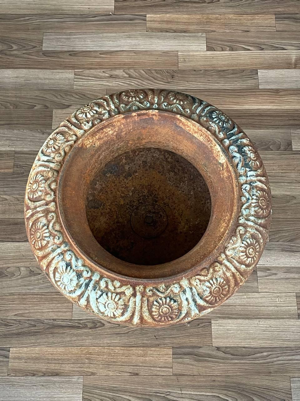 American Patinated Cast Iron Urn Planter Coastal Rustic Farmhouse For Sale