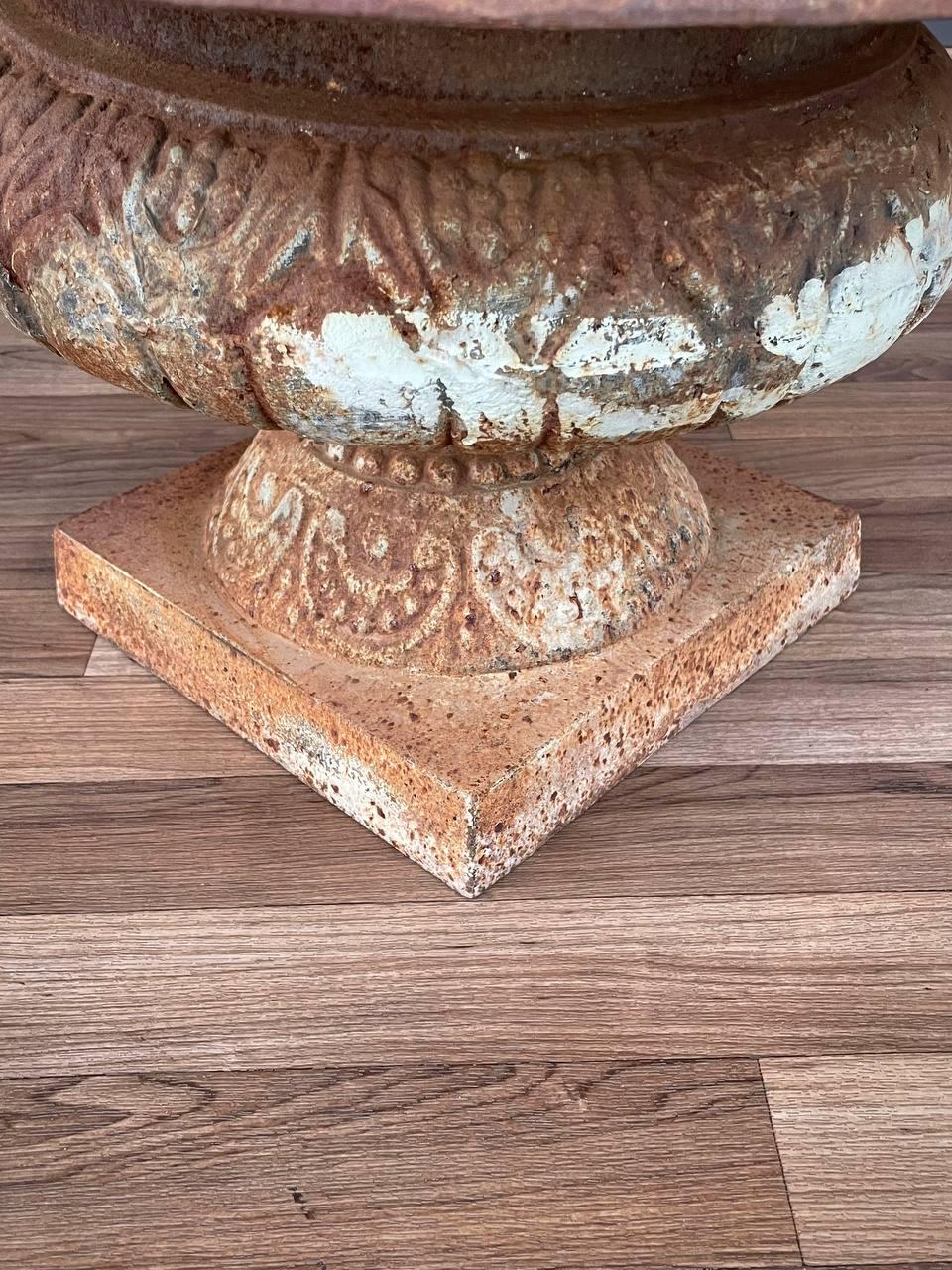 Patinated Cast Iron Urn Planter Coastal Rustic Farmhouse For Sale 1