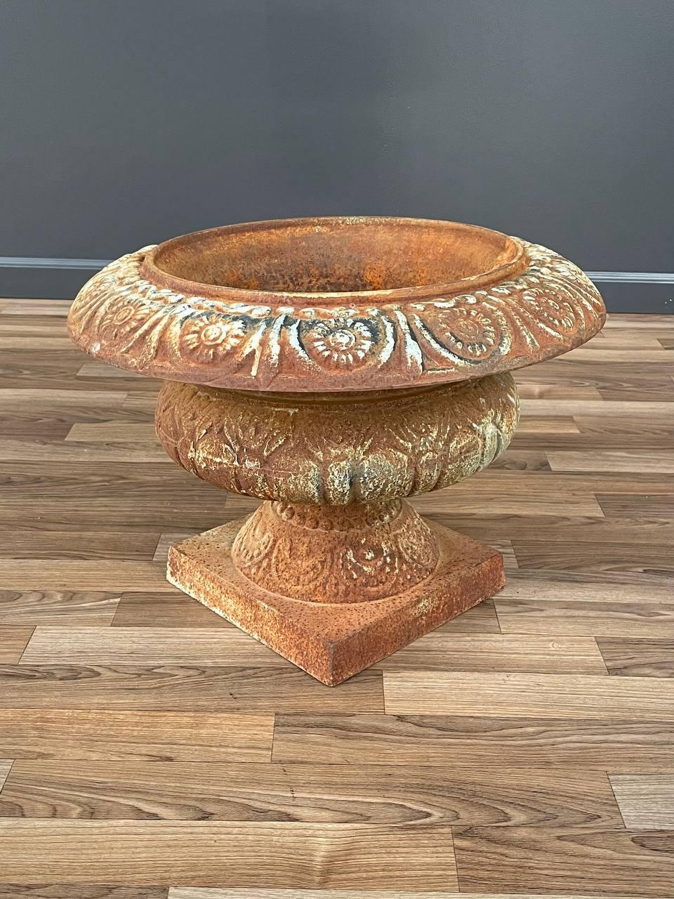 Patinated Cast Iron Urn Planter Coastal Rustic Farmhouse For Sale 2