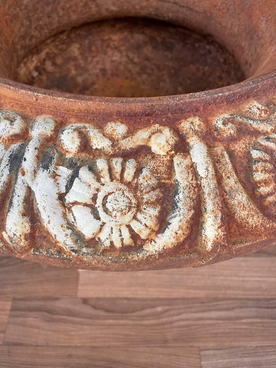 Patinated Cast Iron Urn Planter Coastal Rustic Farmhouse For Sale 3