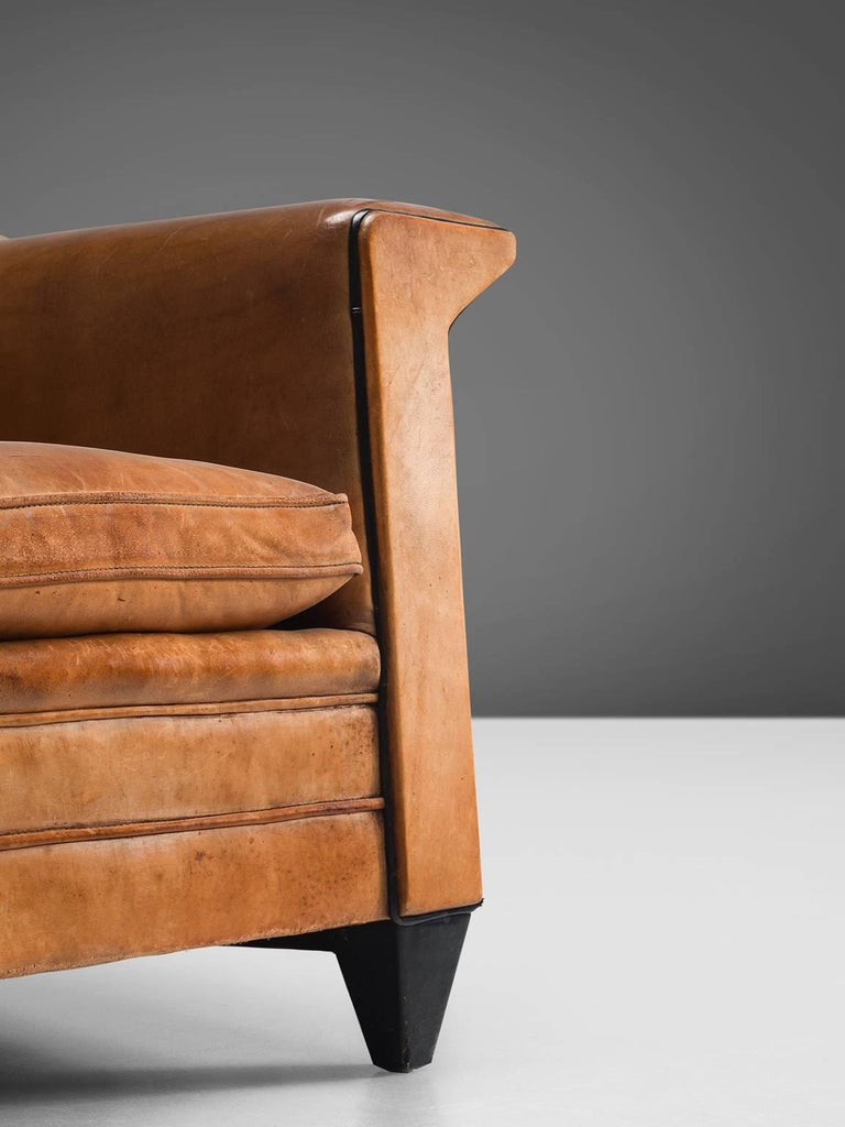Patinated Cognac Leather Club Chair with Ottoman, 1960s at 1stDibs
