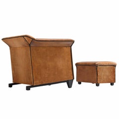 Patinated Cognac Leather Club Chair with Ottoman, 1960s