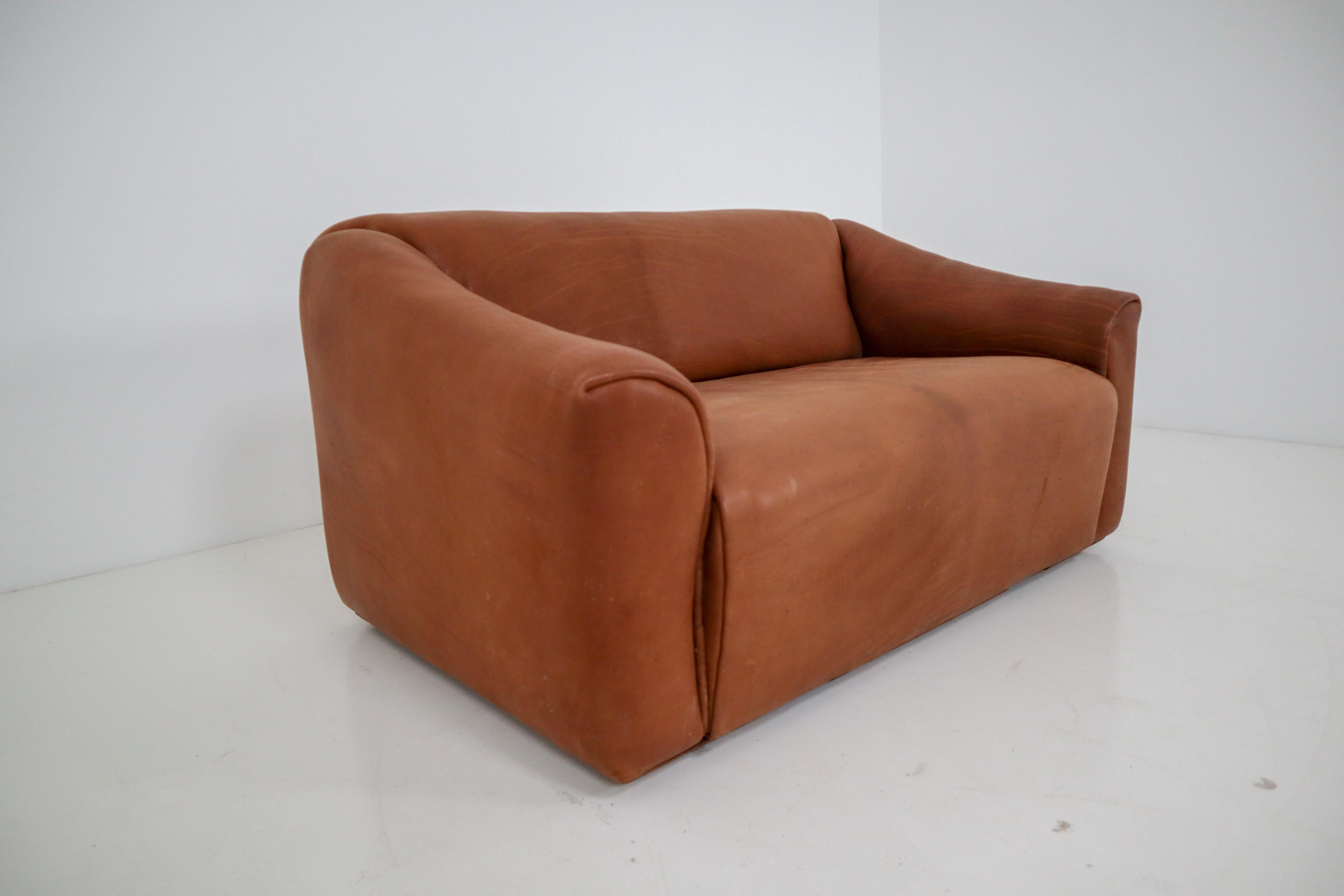 Mid-Century Modern Patinated Cognac Leather 