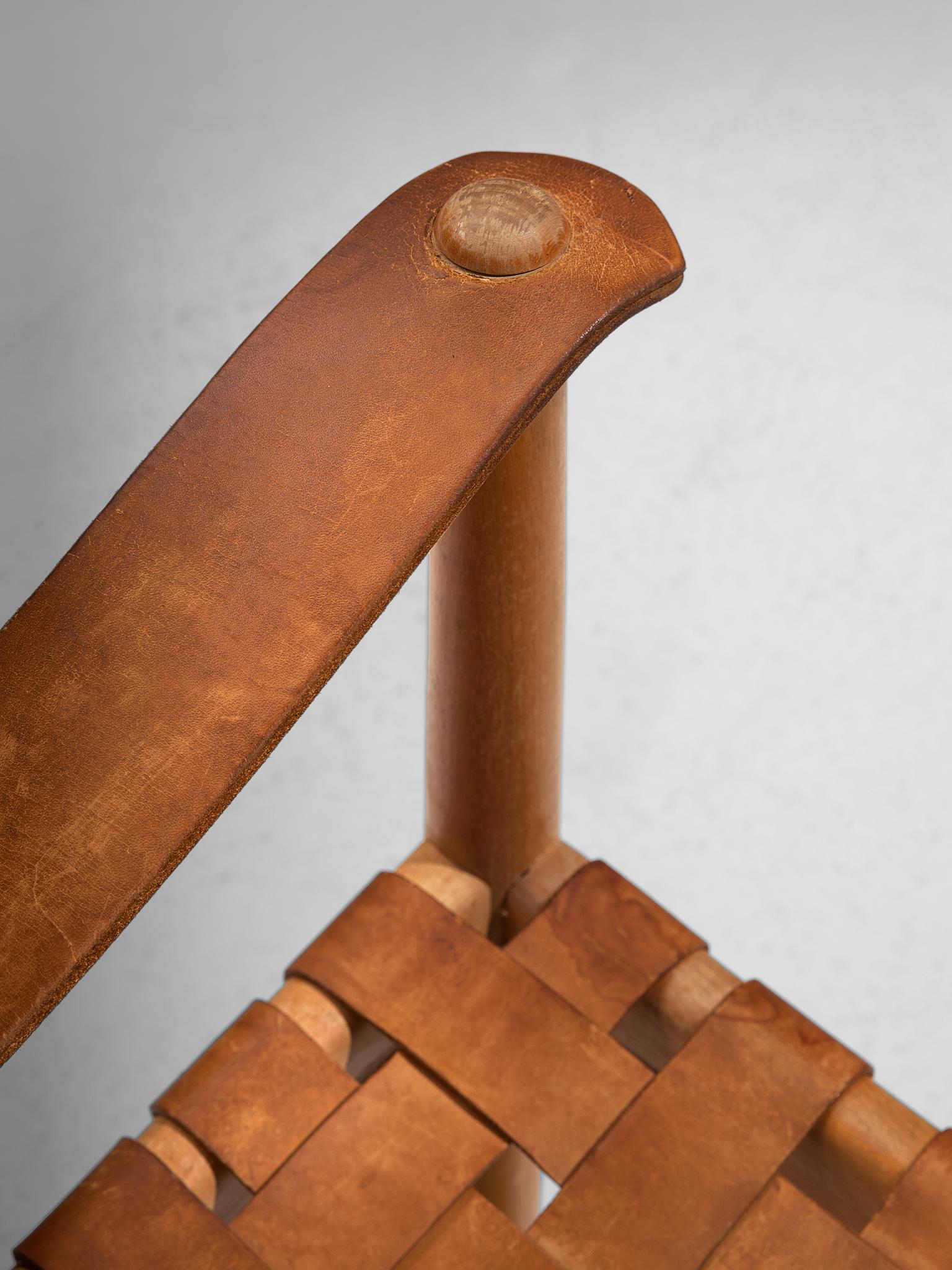 Patinated Cognac Leather Safari Chair, Denmark, 1950s 4