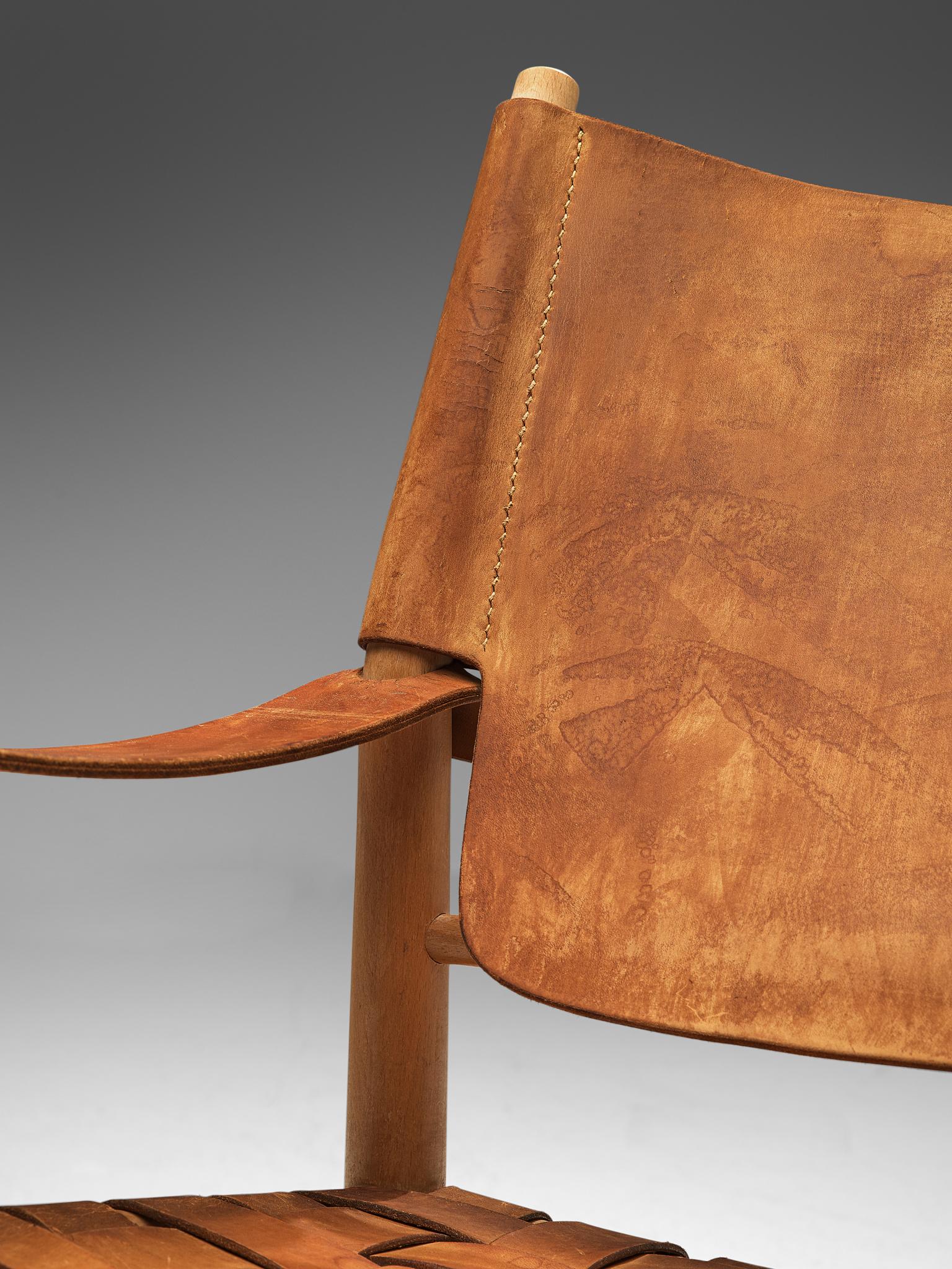 Patinated Cognac Leather Safari Chair, Denmark, 1950s 1