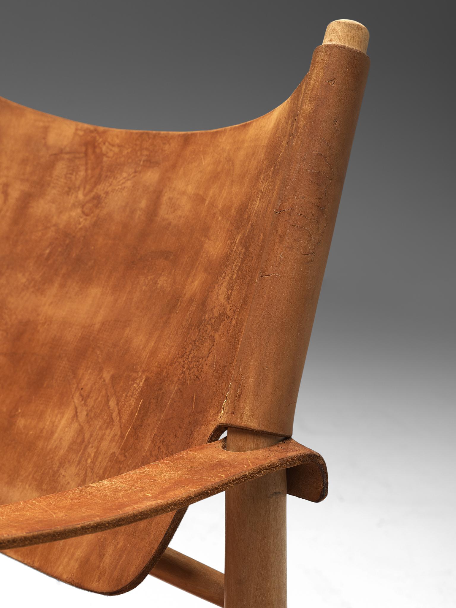 Patinated Cognac Leather Safari Chair, Denmark, 1950s 2