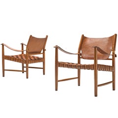 Patinated Cognac Leather Safari Chairs, Denmark, 1950s
