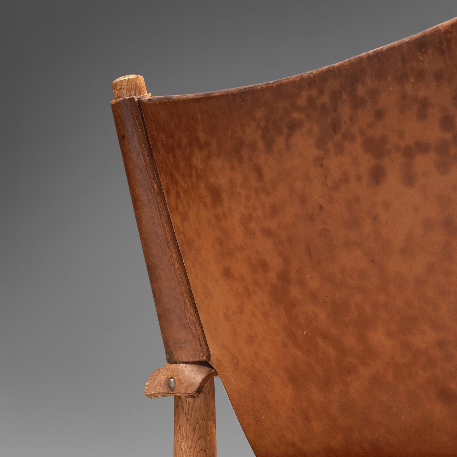 Patinated Cognac Leather Safari Chairs 1