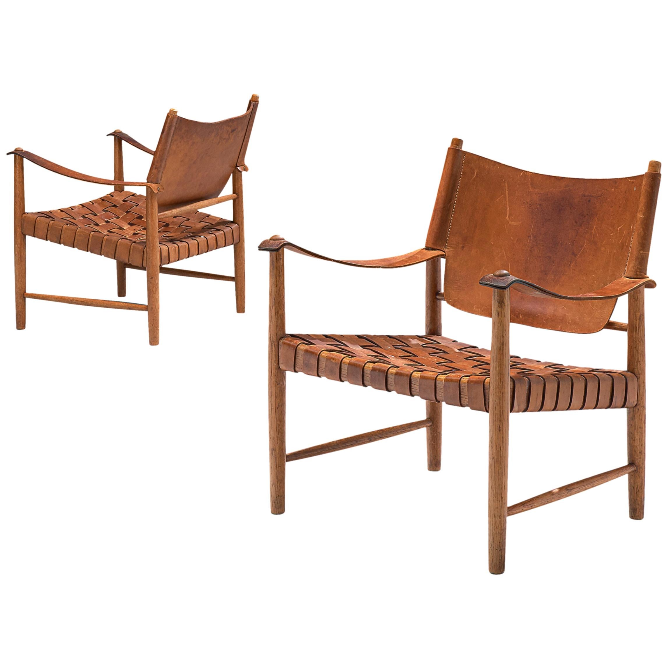 Patinated Cognac Leather Safari Chairs