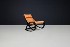 Patinated Cognac Leather Sgarsul Rocking Chair, Gae Aulenti for Poltronova