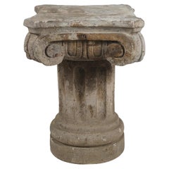 Patinated Concrete Cast Capital Pedestal Entry Table