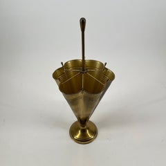 Patinated Cone Modernist Umbrella Stand Brass Style, Italy 1950s
