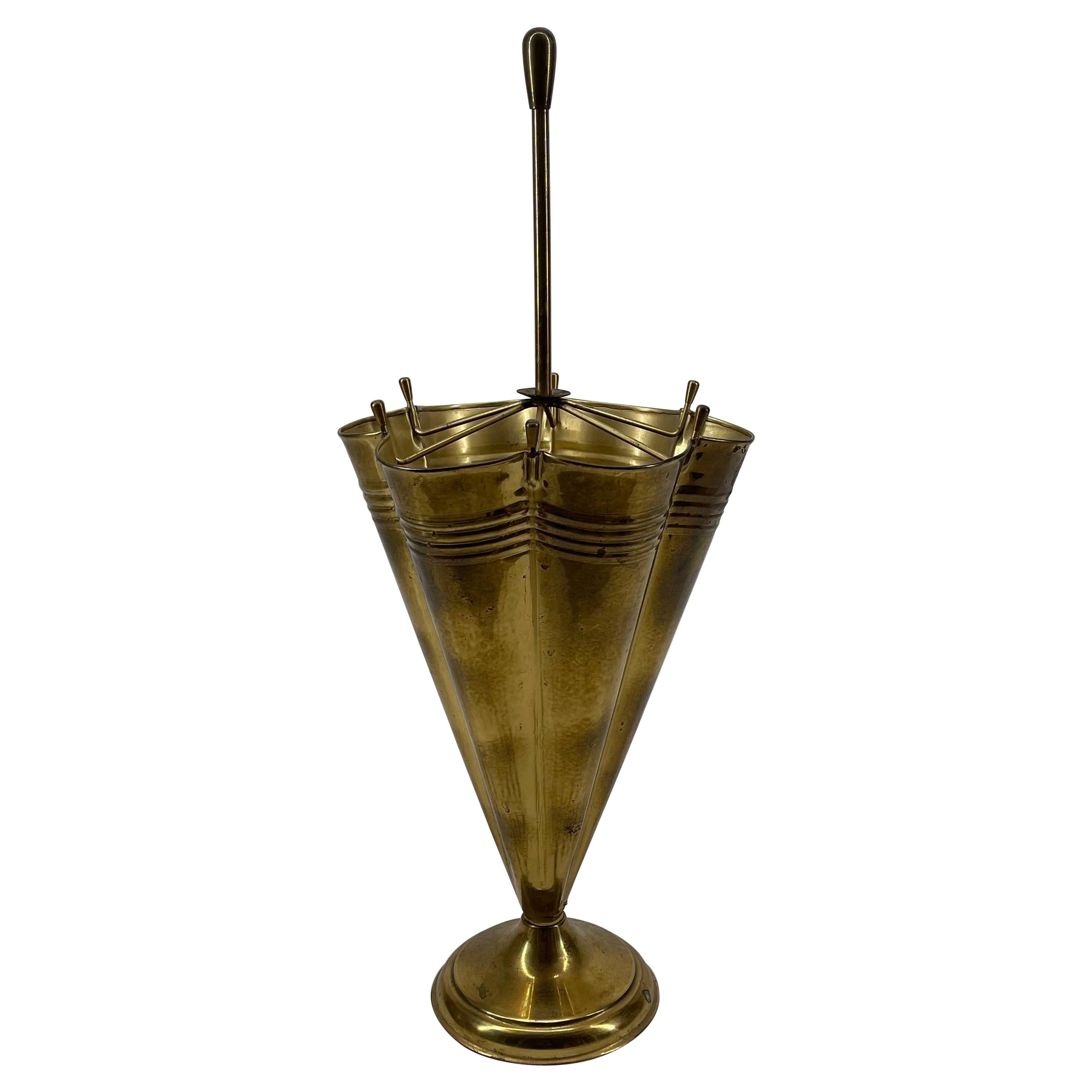 Patinated Cone Modernist Umbrella Stand Brass Style, Italy 1950s For Sale
