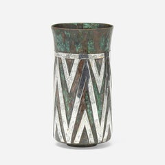 Jarrón de cobre patinado y plata de Graziella Laffi