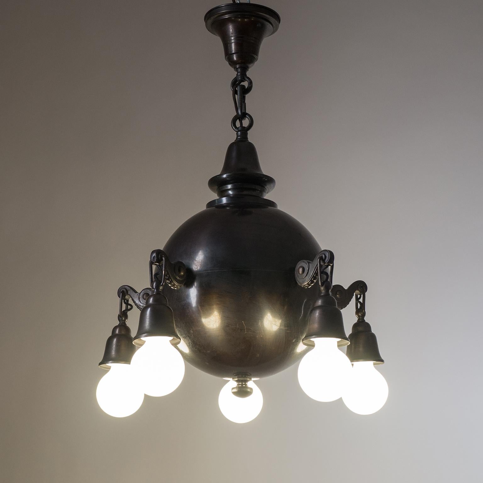 Art Deco Patinated Copper Chandelier, circa 1915
