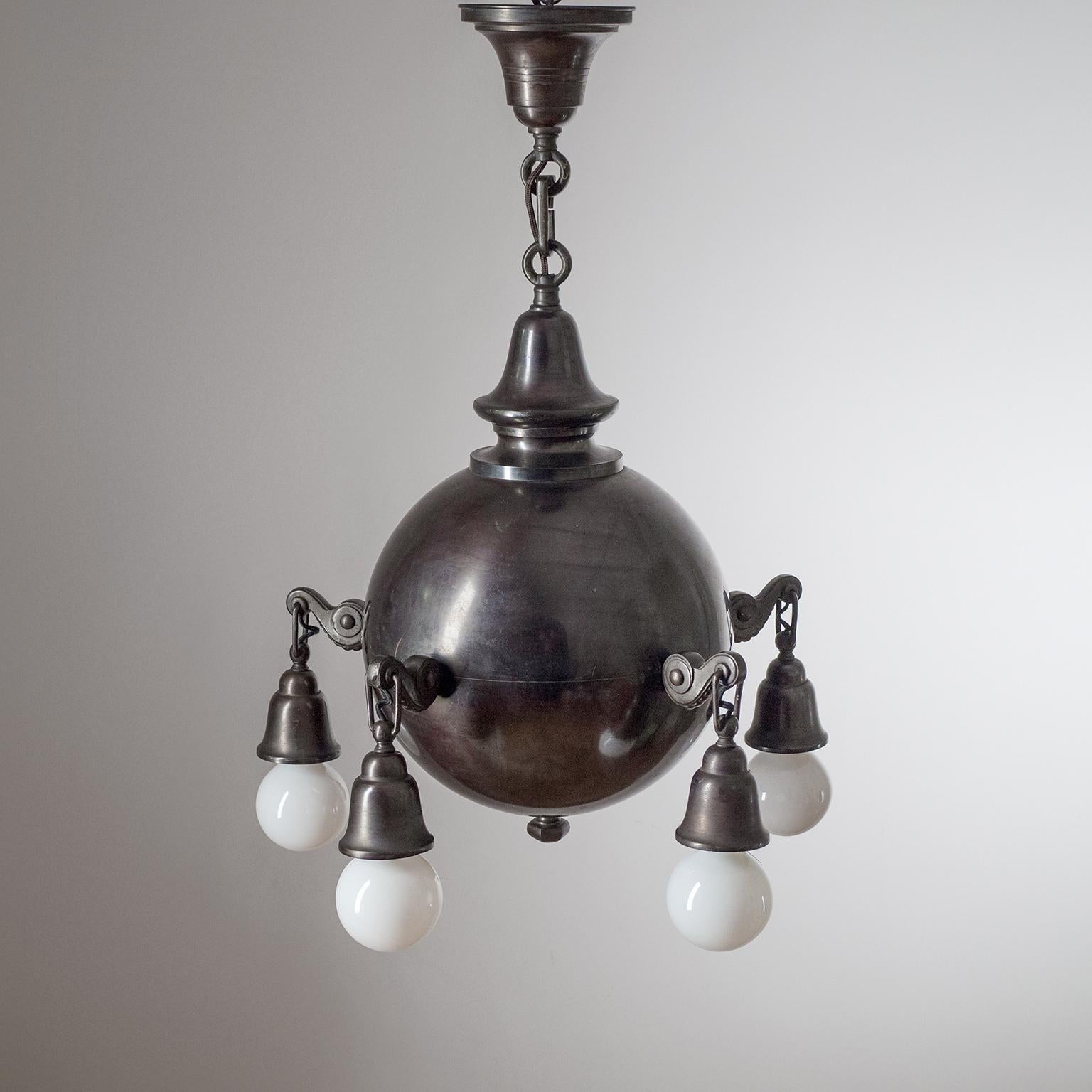 Early 20th Century Patinated Copper Chandelier, circa 1915