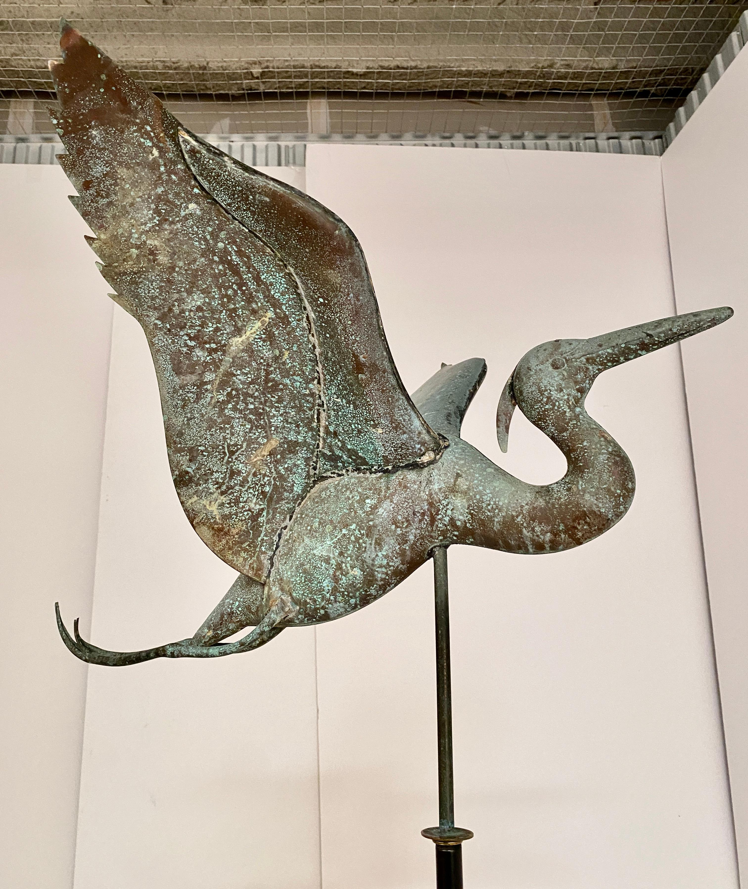 20th Century Patinated Copper Heron-form Weathervane
