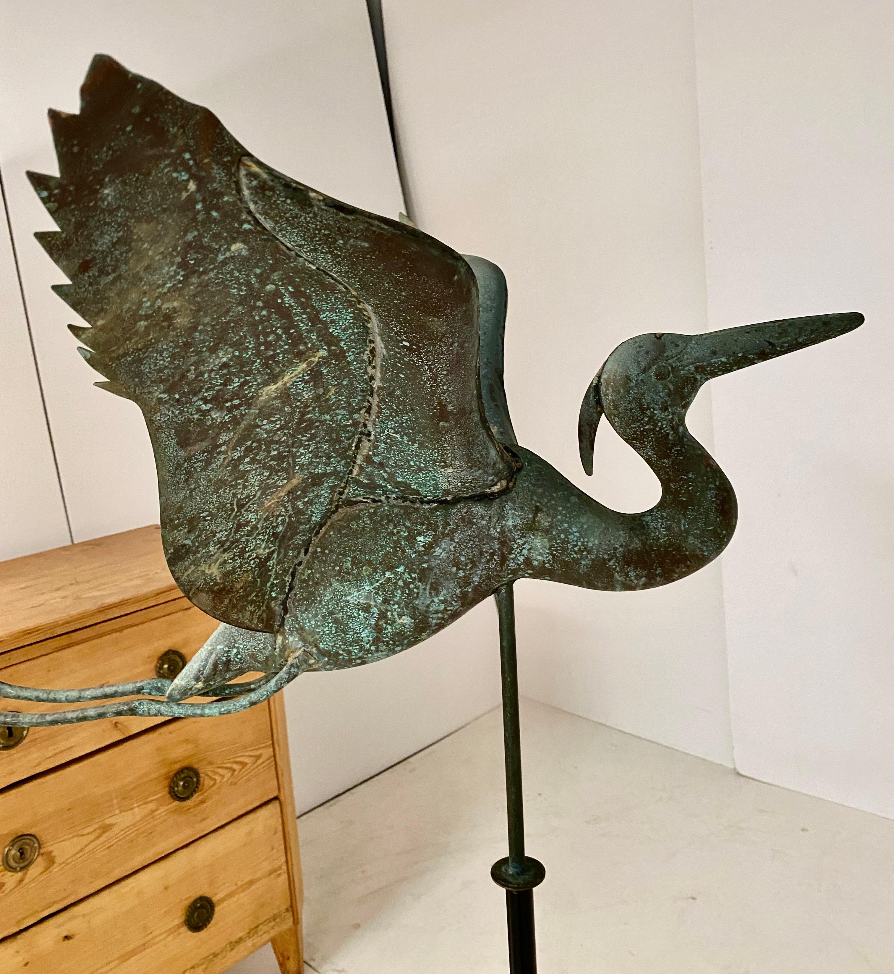 Patinated Copper Heron-form Weathervane 1