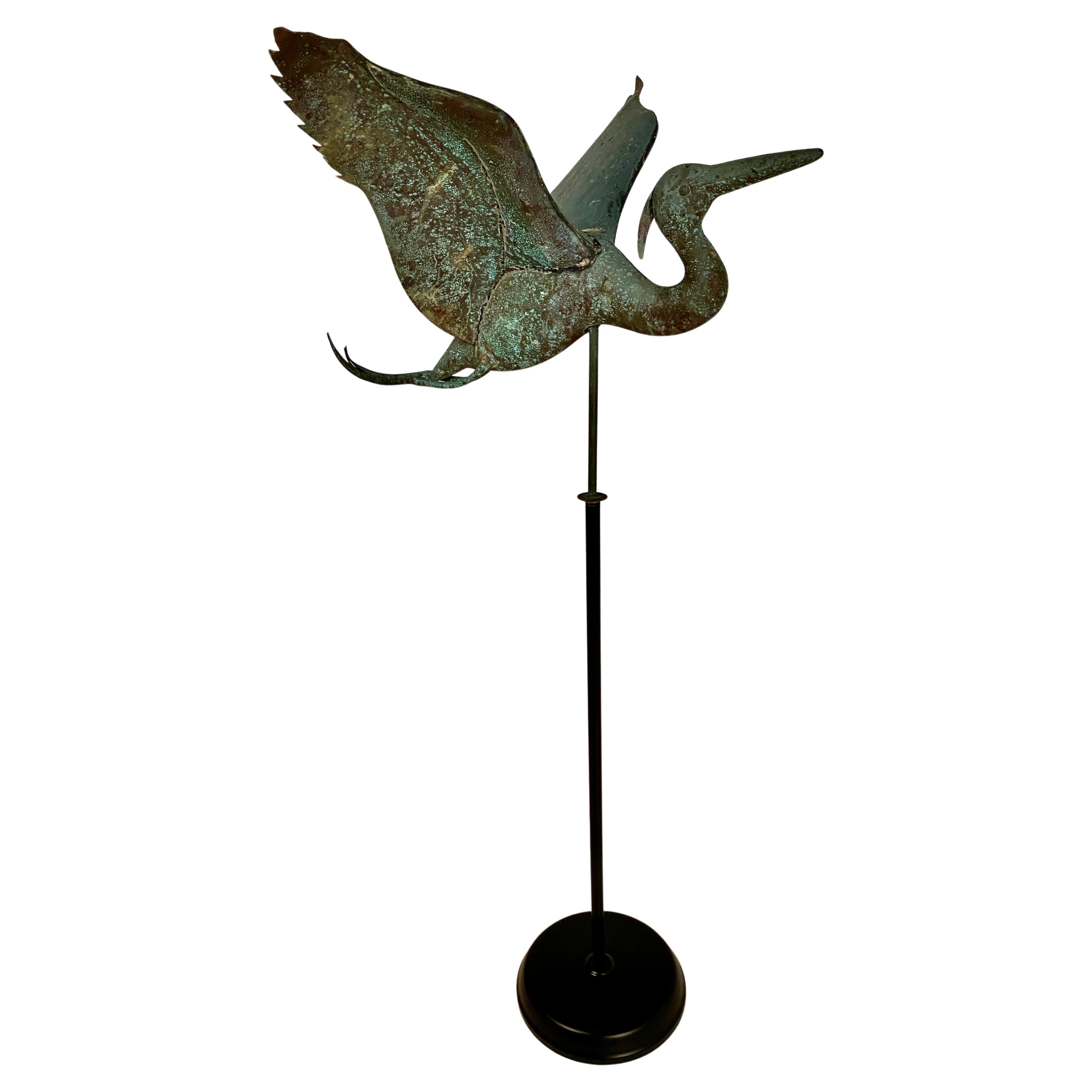 Patinated Copper Heron-form Weathervane