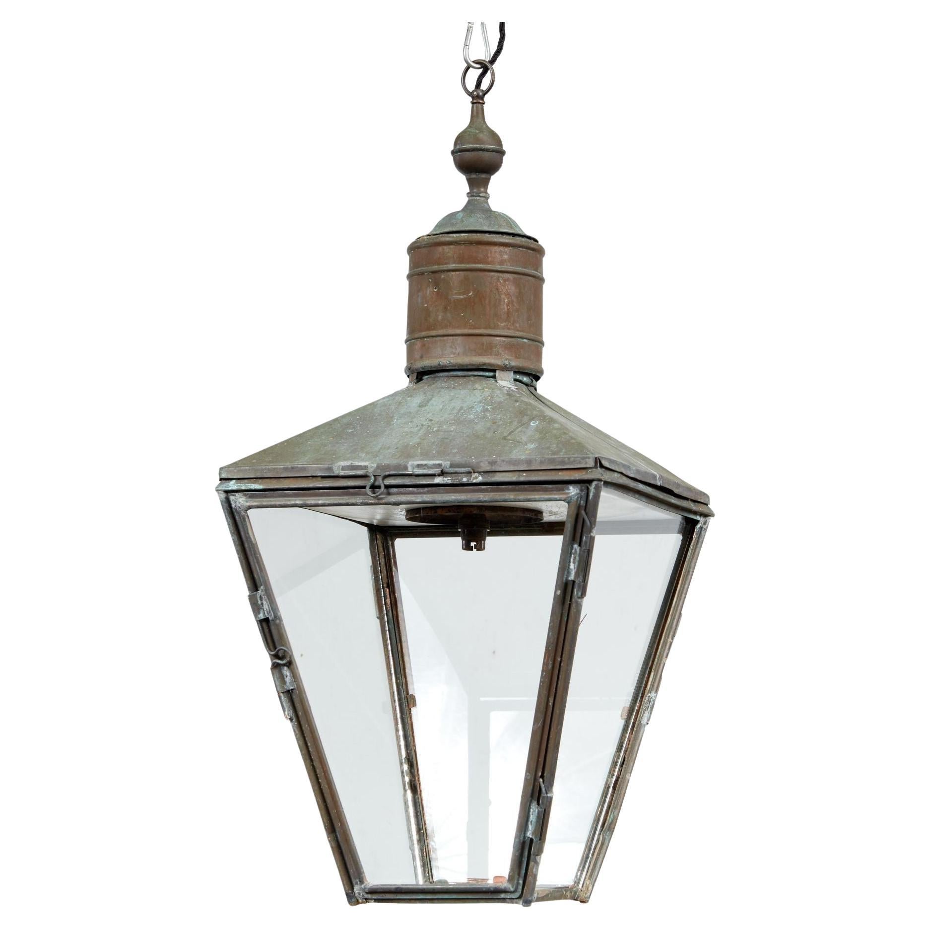 Patinated Copper Lantern For Sale