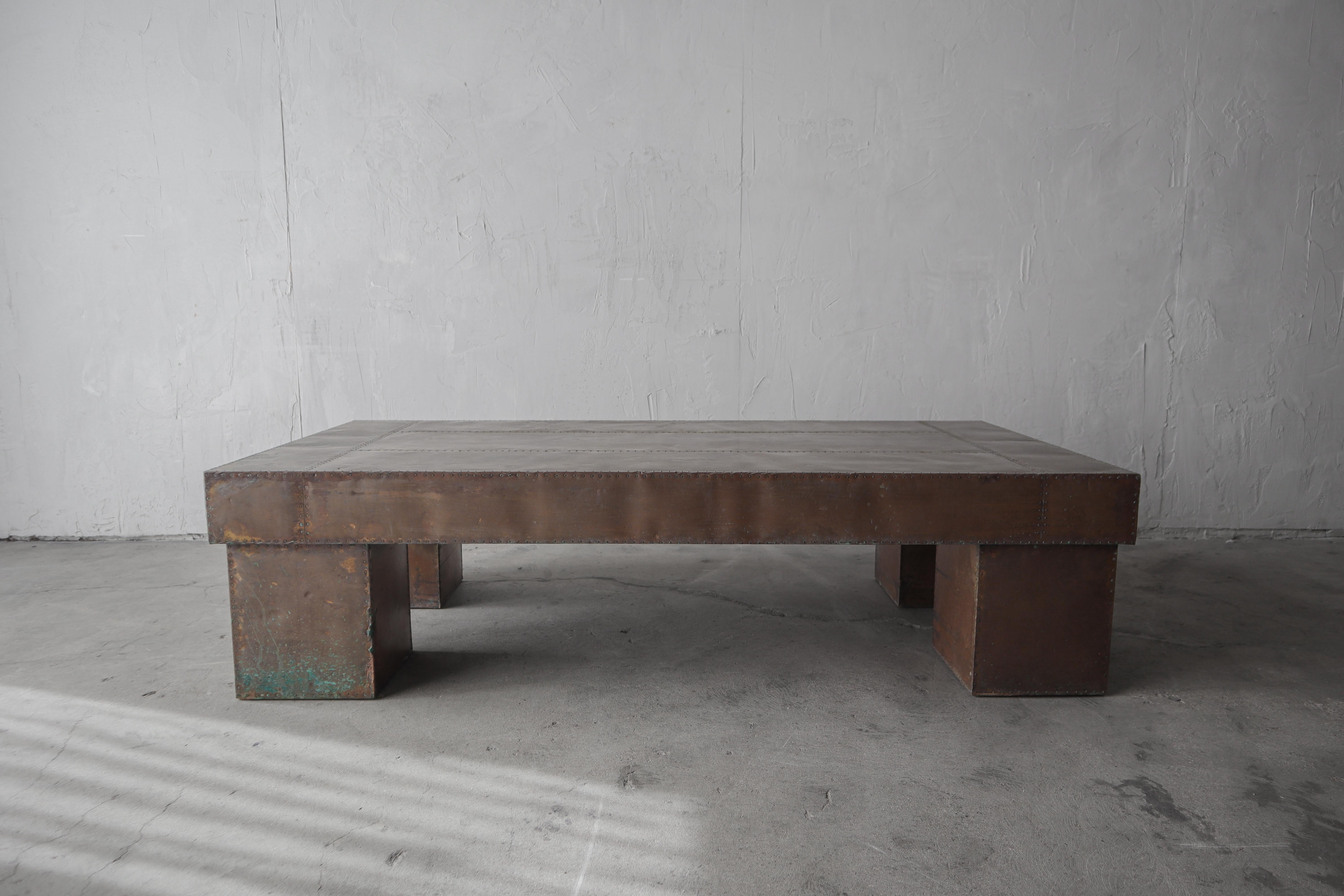 Brutalist Patinated Copper Patchwork Coffee Table For Sale