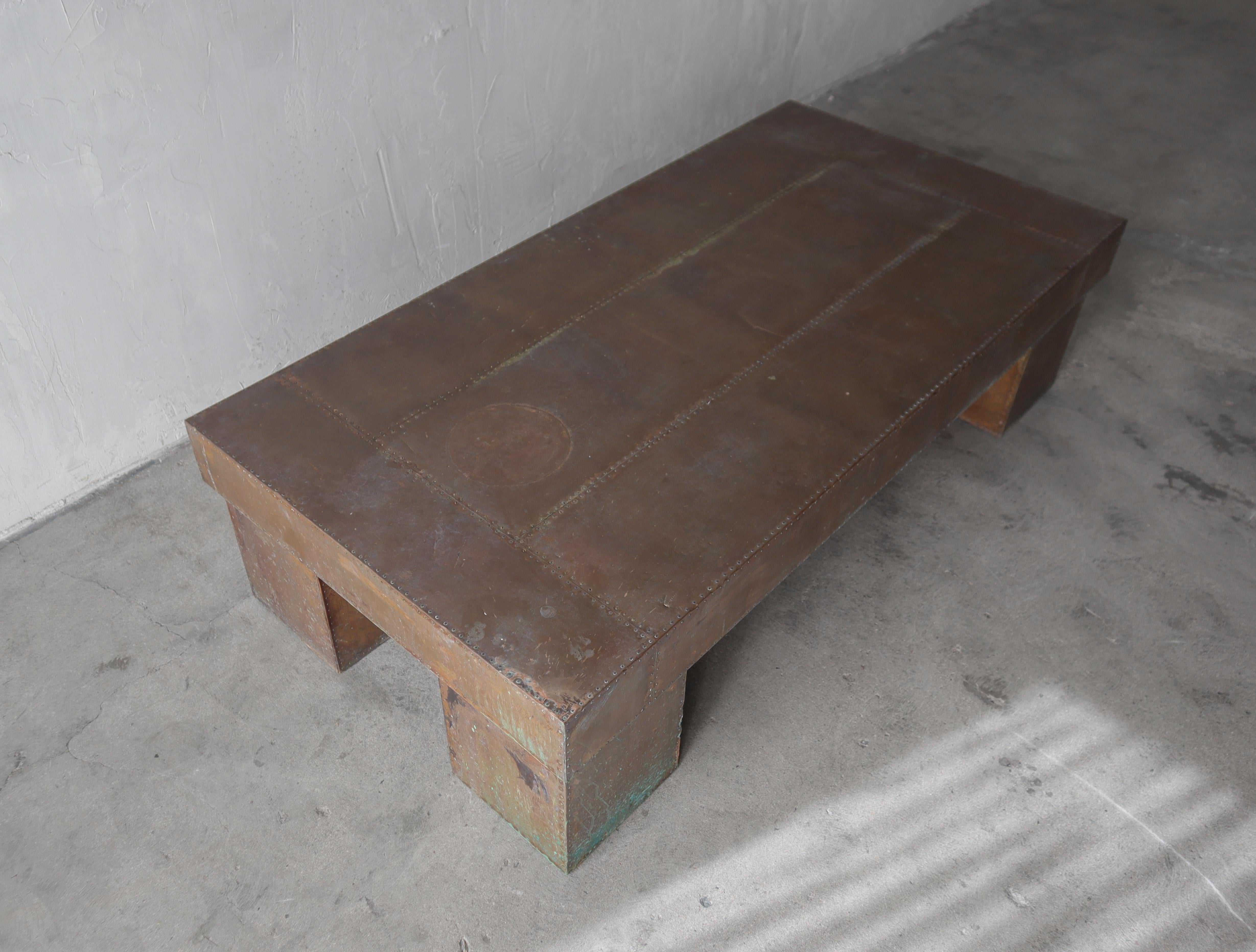 Patinated Copper Patchwork Coffee Table In Good Condition For Sale In Las Vegas, NV