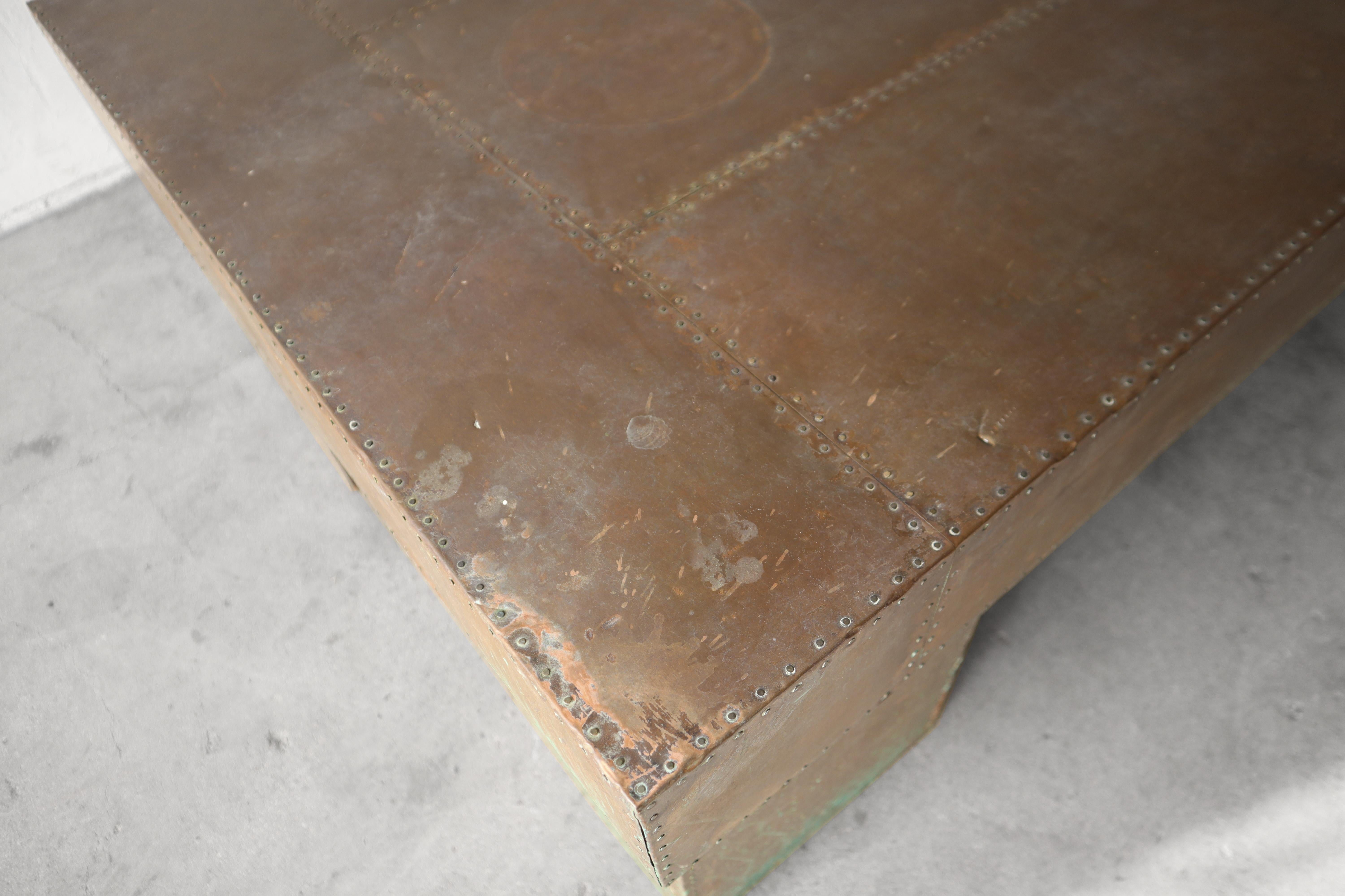 Brass Patinated Copper Patchwork Coffee Table For Sale