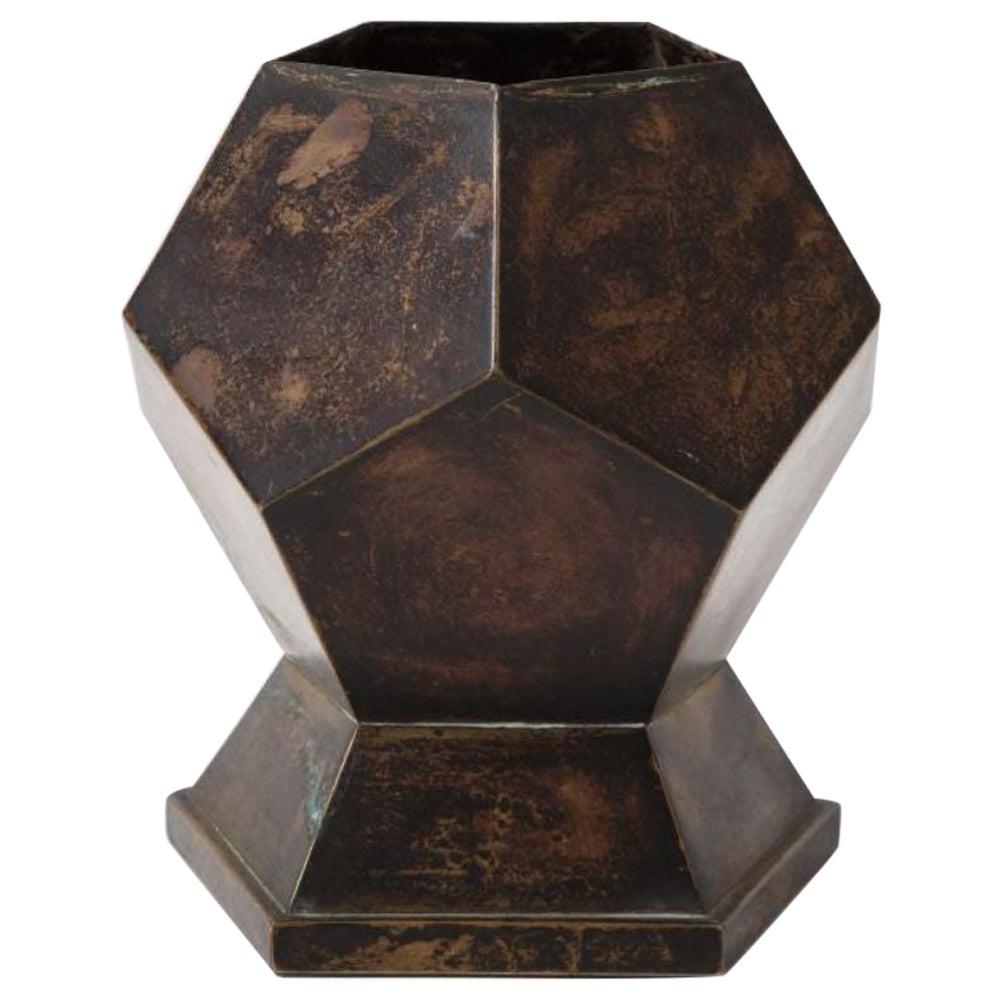Patinated Copper Planter/Bowl/Vase in the Shape of a Polyhedron