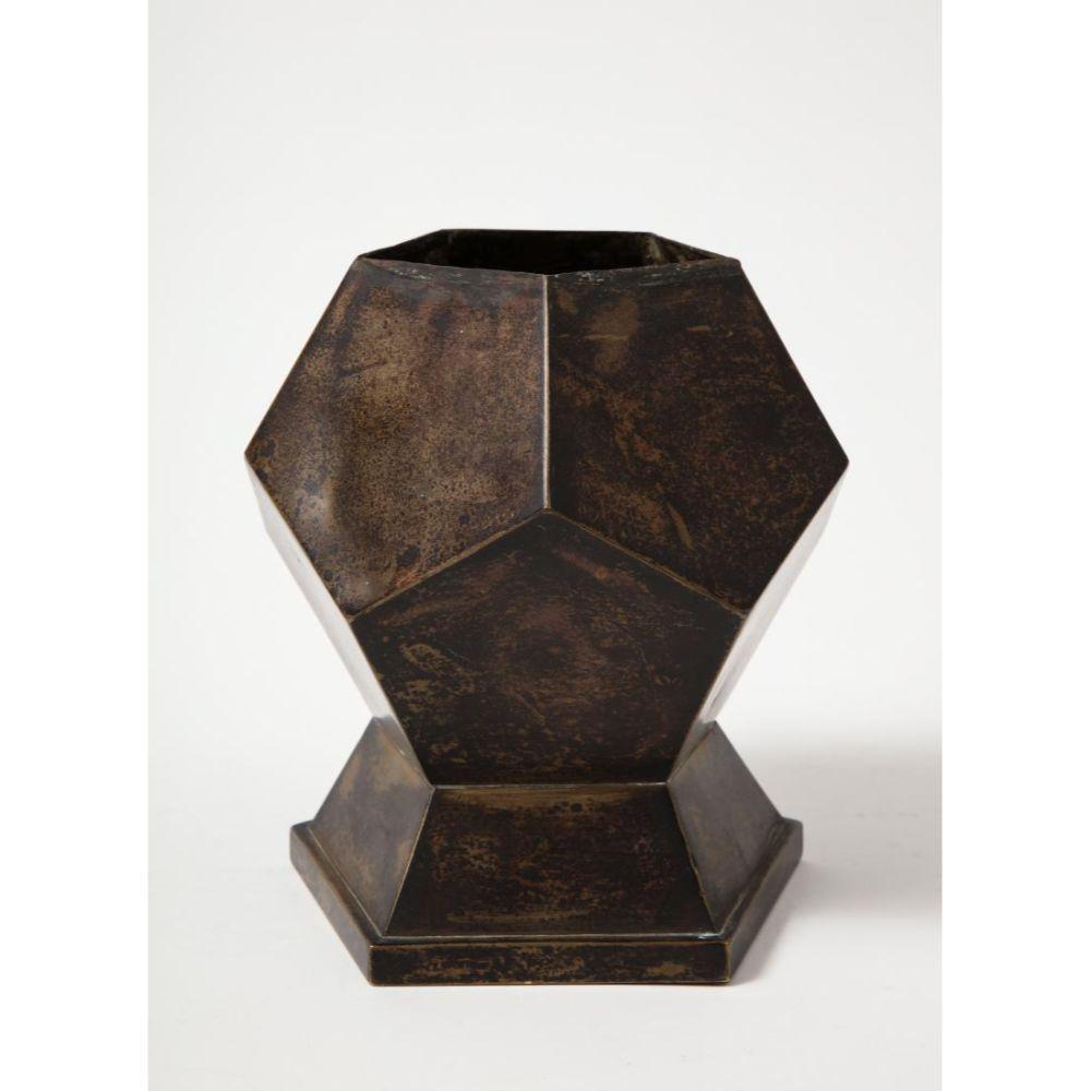 20th Century Patinated Copper Planter/Bowl/Vase in the Shape of a Polyhedron  For Sale