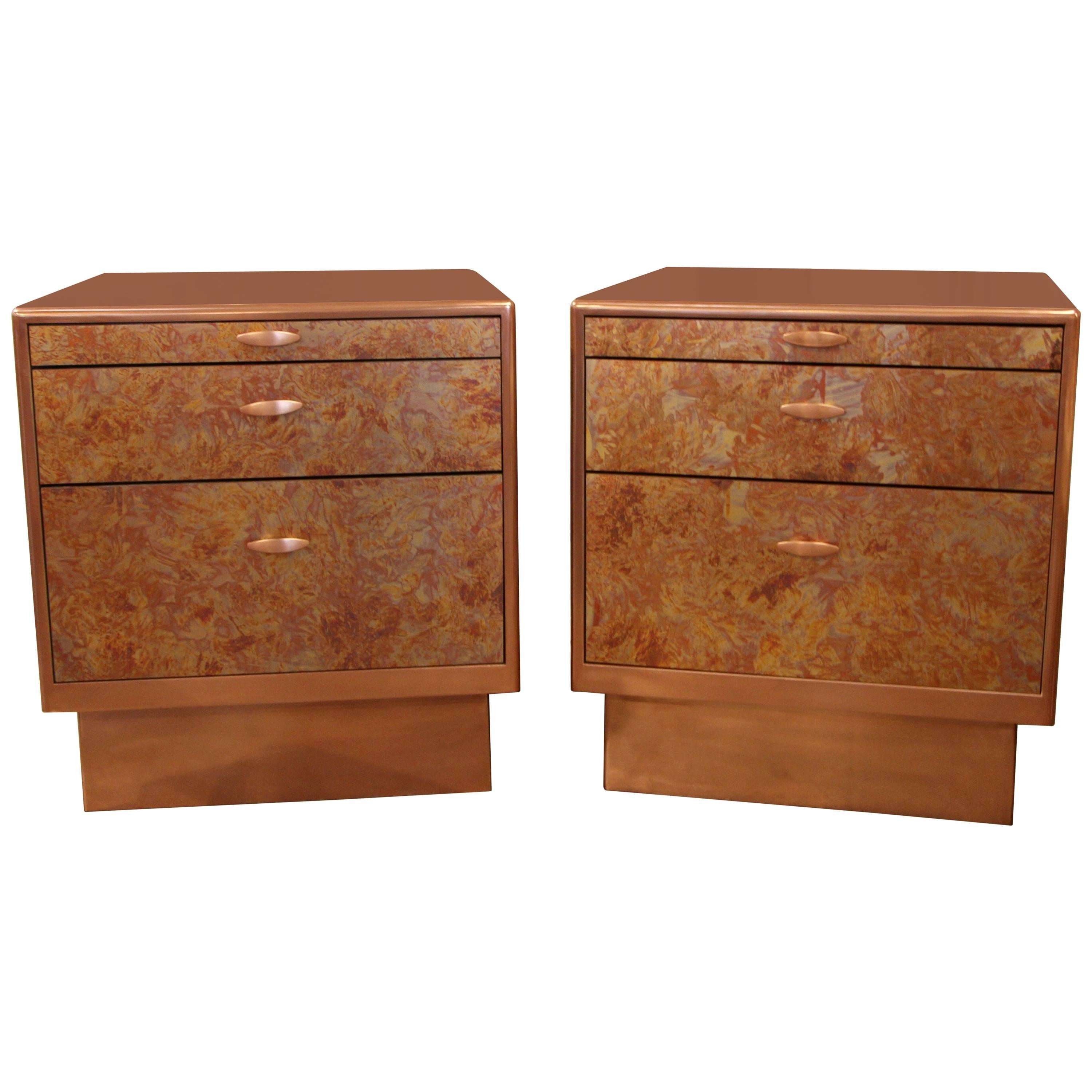 Patinated Copper Sheet Clad Nightstands or Chests
