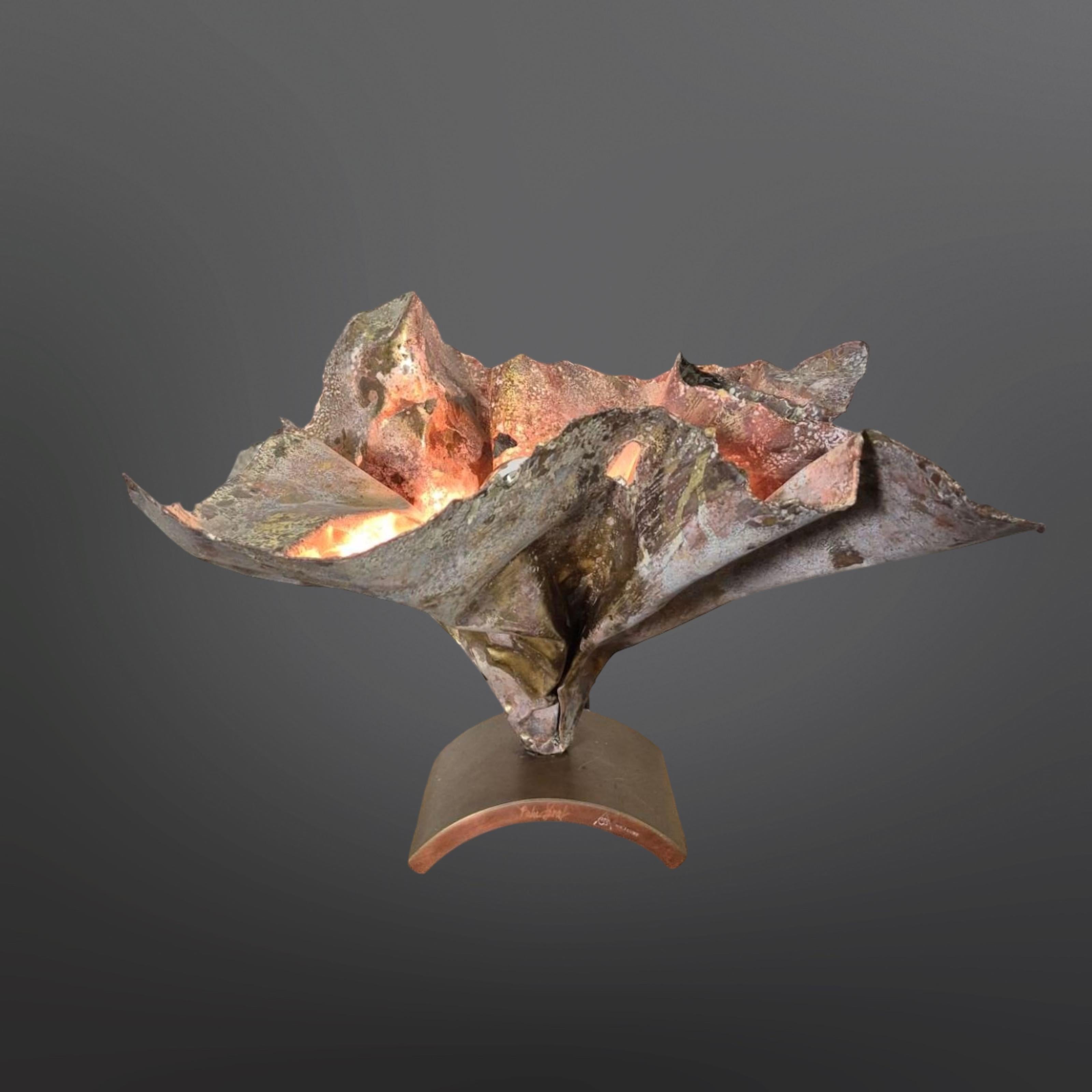 Dutch Patinated copper table lamp by Pieter Spruyt, Netherlands 1990s For Sale