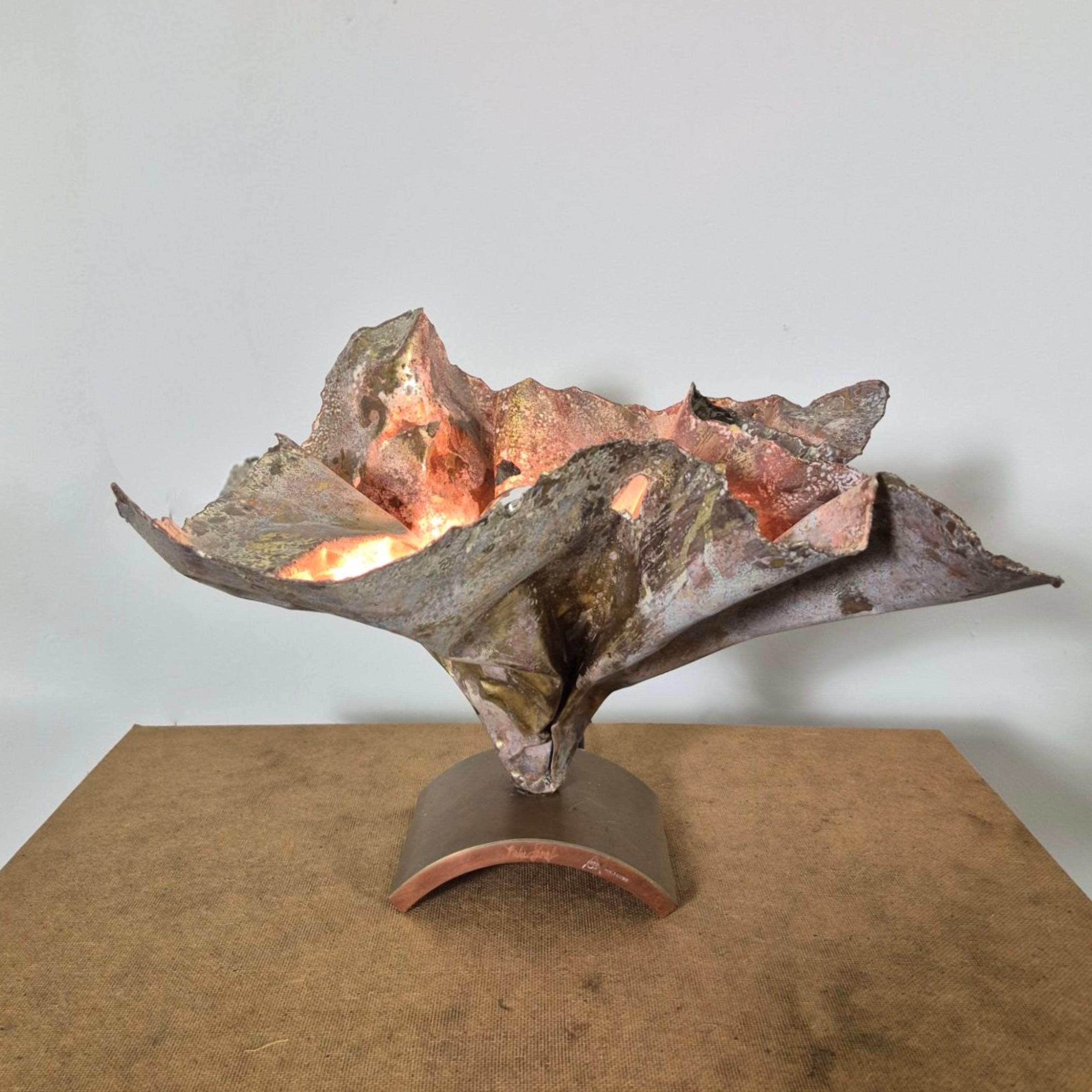 Hand-Crafted Patinated copper table lamp by Pieter Spruyt, Netherlands 1990s For Sale