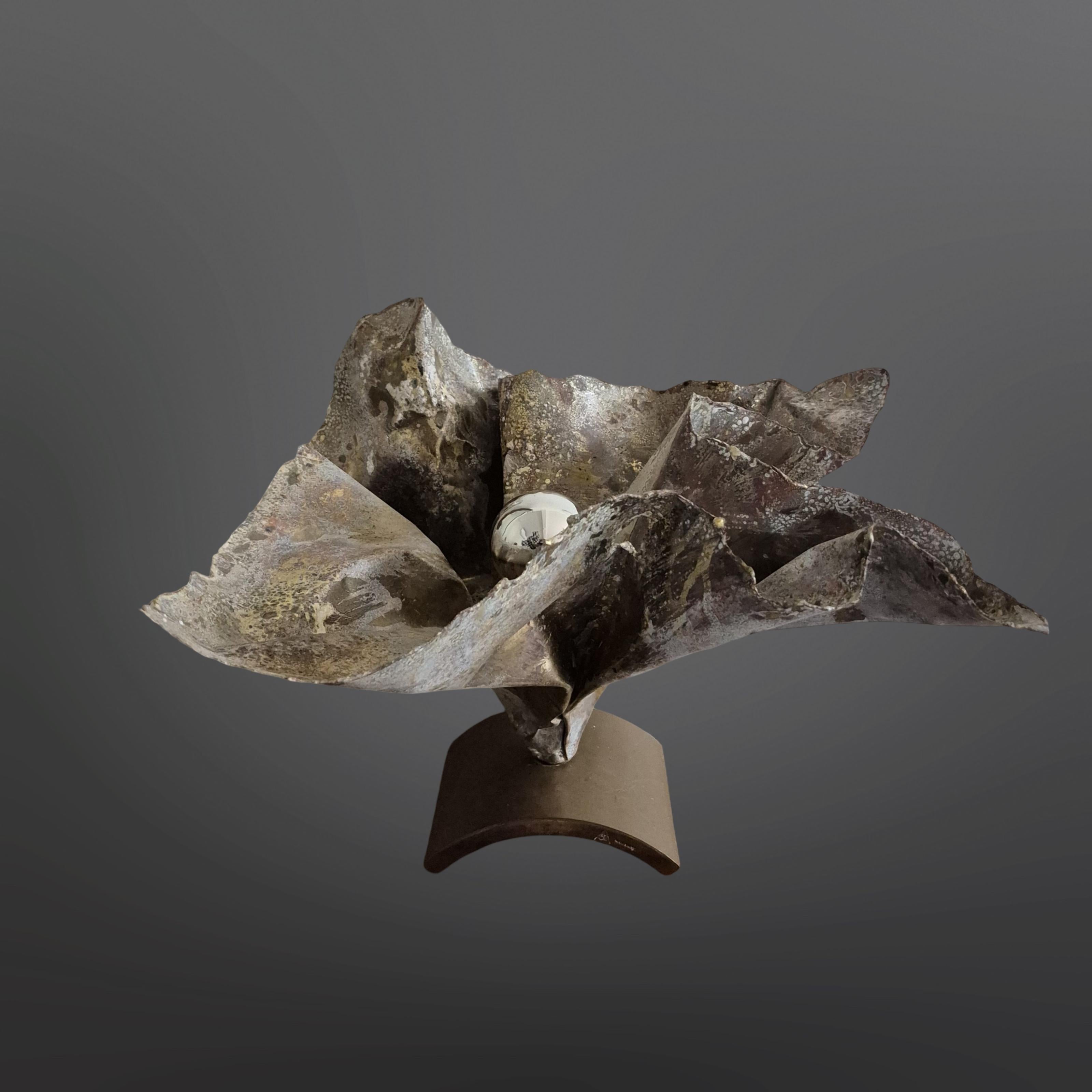 Patinated copper table lamp by Pieter Spruyt, Netherlands 1990s In Good Condition For Sale In ECHT, NL