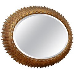 Vintage Patinated Carved Wood and Gold Leaf Mirror, France, circa 1950