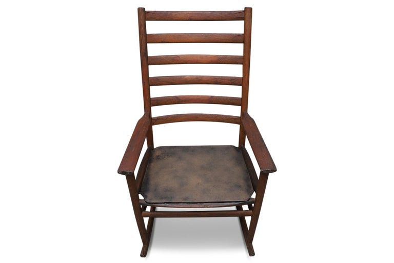 Patinated Danish Modern Teak Highback Rocking Chair For Sale 1