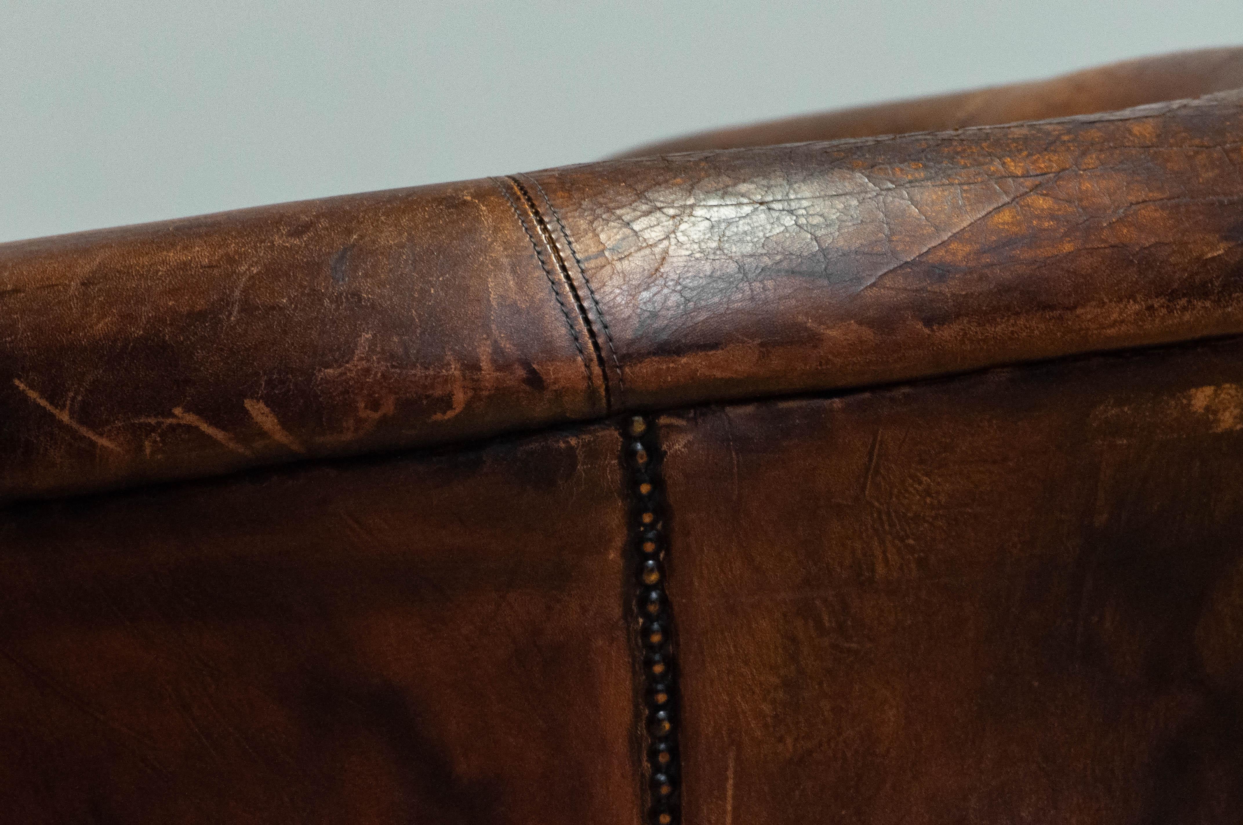 Patinated Dark Brown Dutch Colonial Sheepskin Lounge Club Chair. 1960s For Sale 4