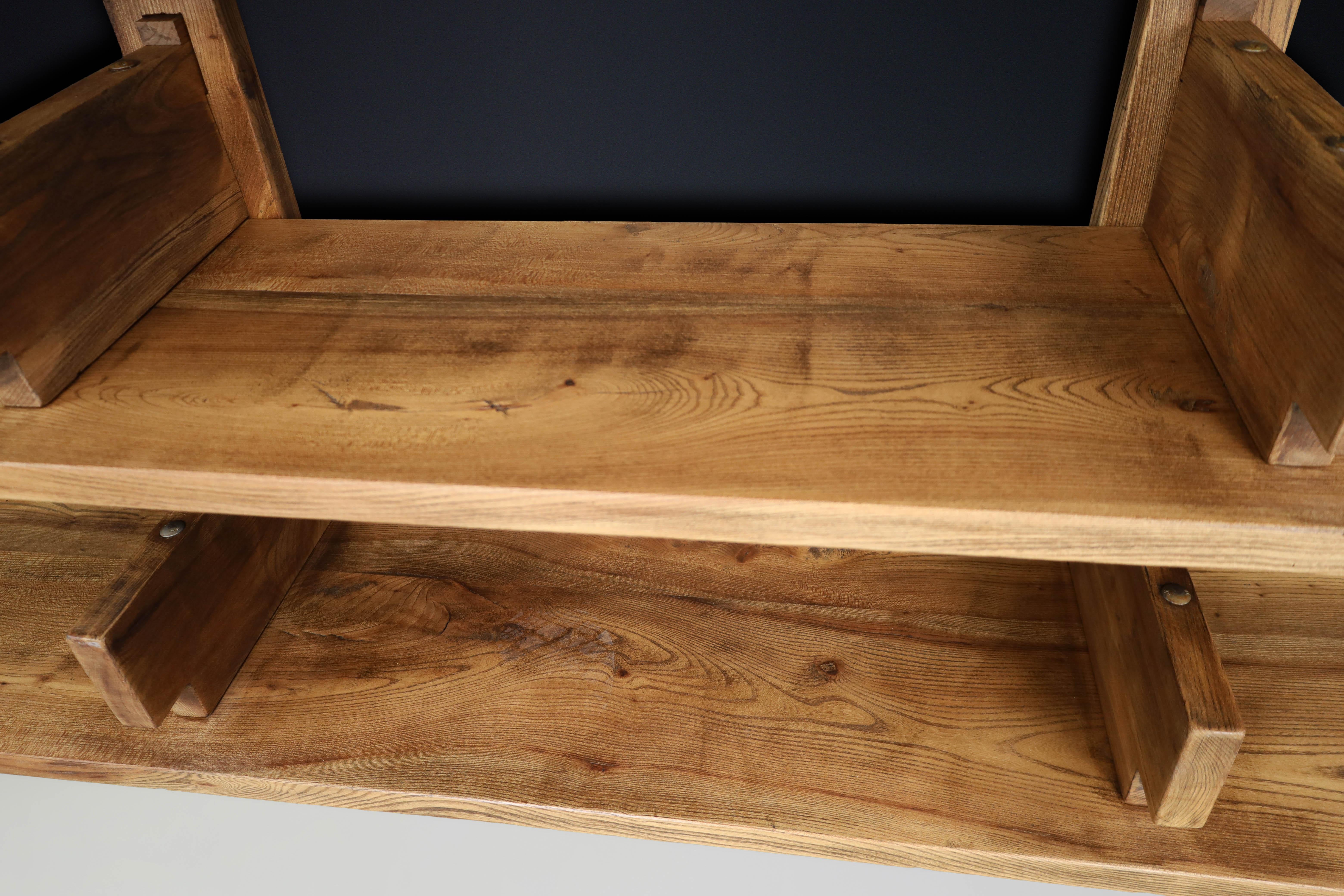 Patinated Elm Bookshelf in the Style of Pierre Chapo, France 1970s For Sale 5