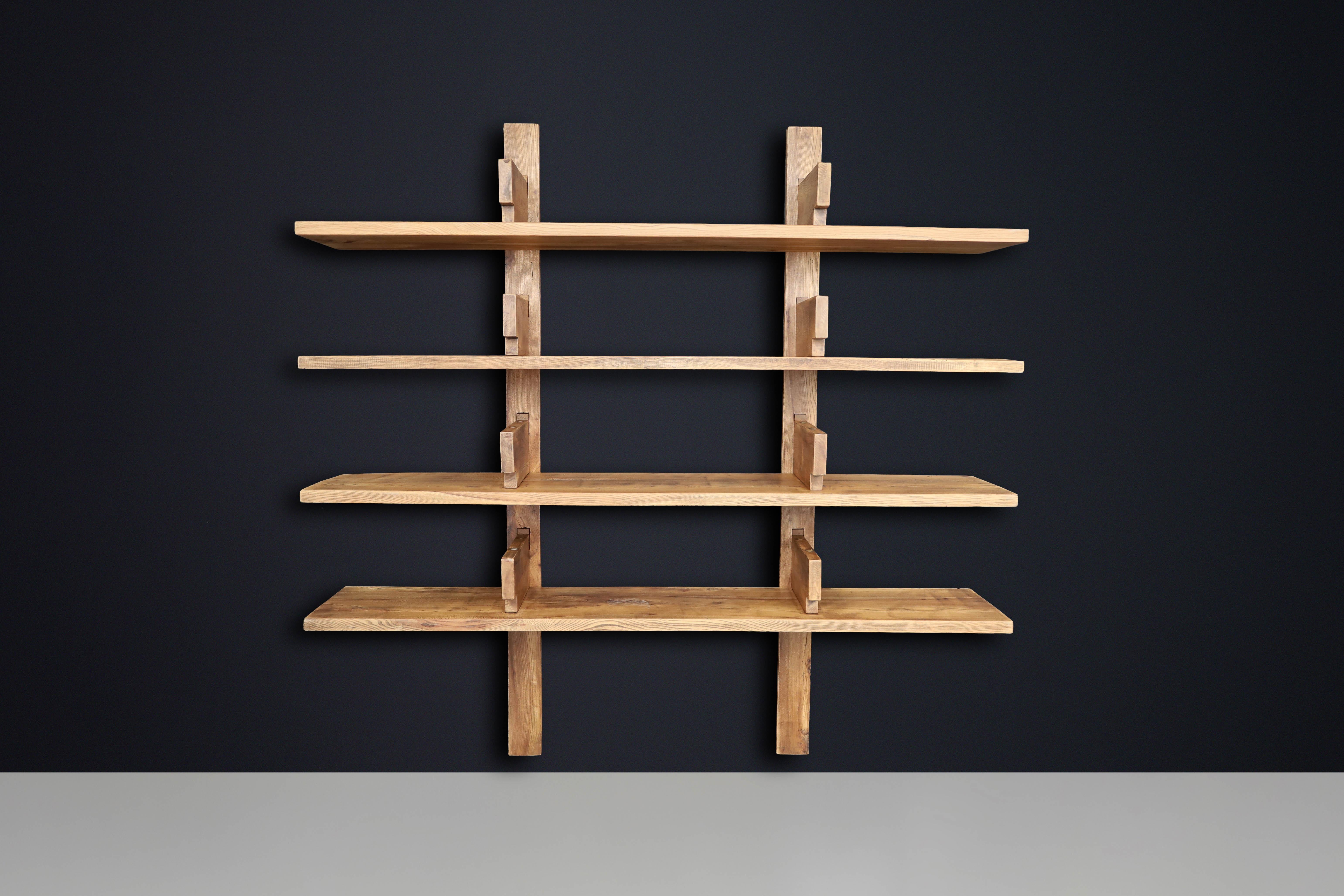 Patinated Elm Bookshelf in the Style of Pierre Chapo, France 1970s For Sale 6