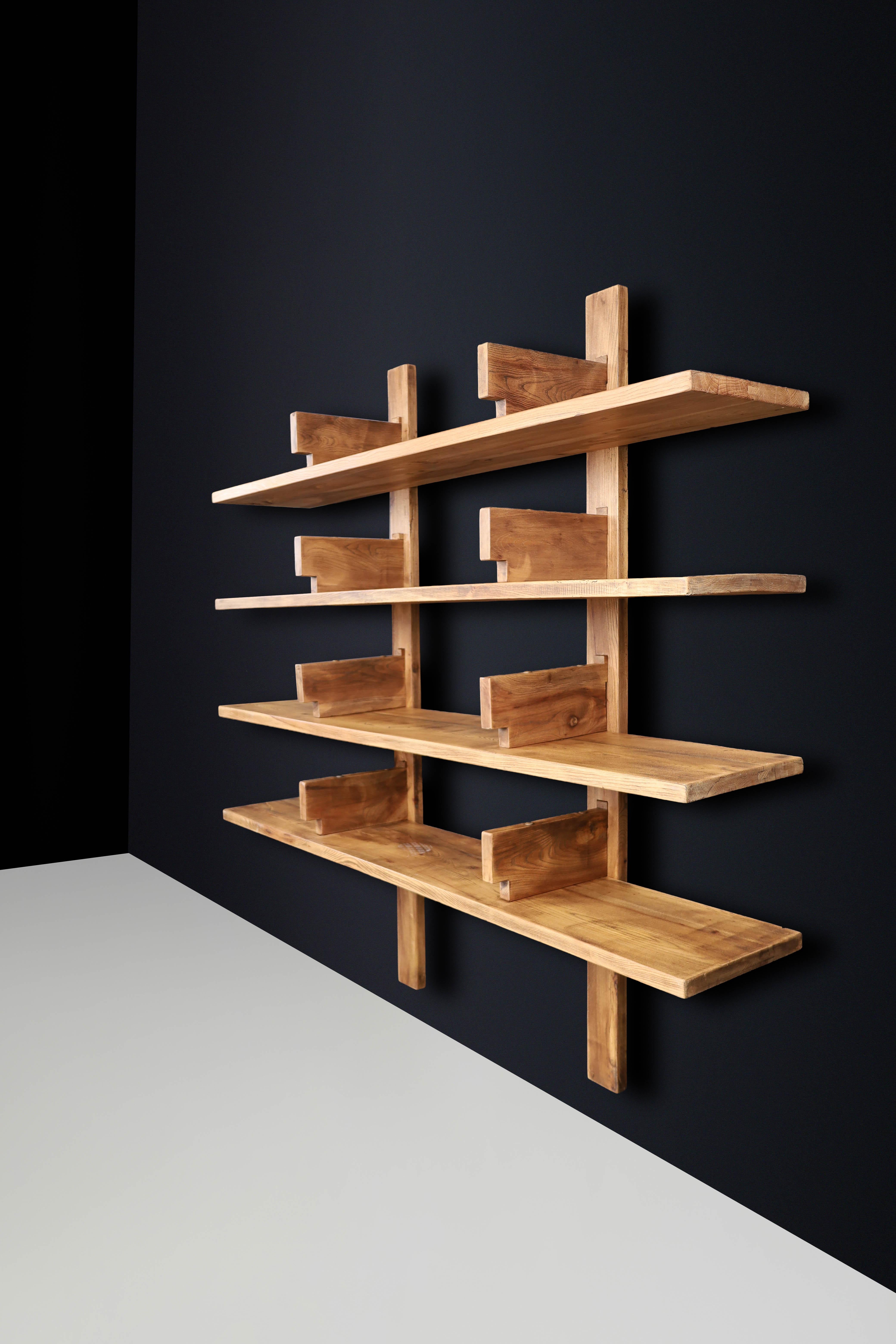 Patinated Elm Bookshelf in the Style of Pierre Chapo, France 1970s For Sale 9