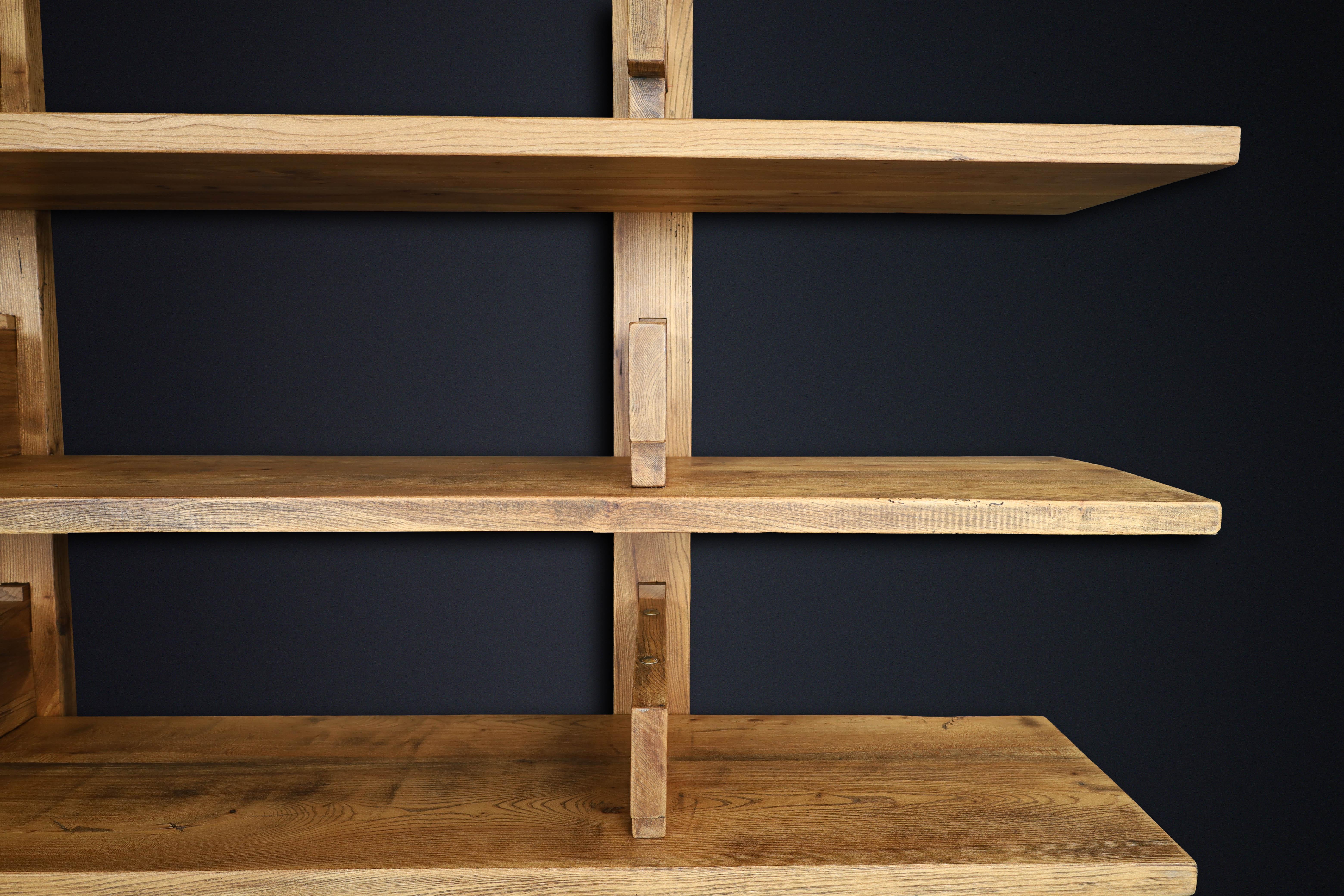 Patinated Elm Bookshelf in the Style of Pierre Chapo, France 1970s For Sale 13