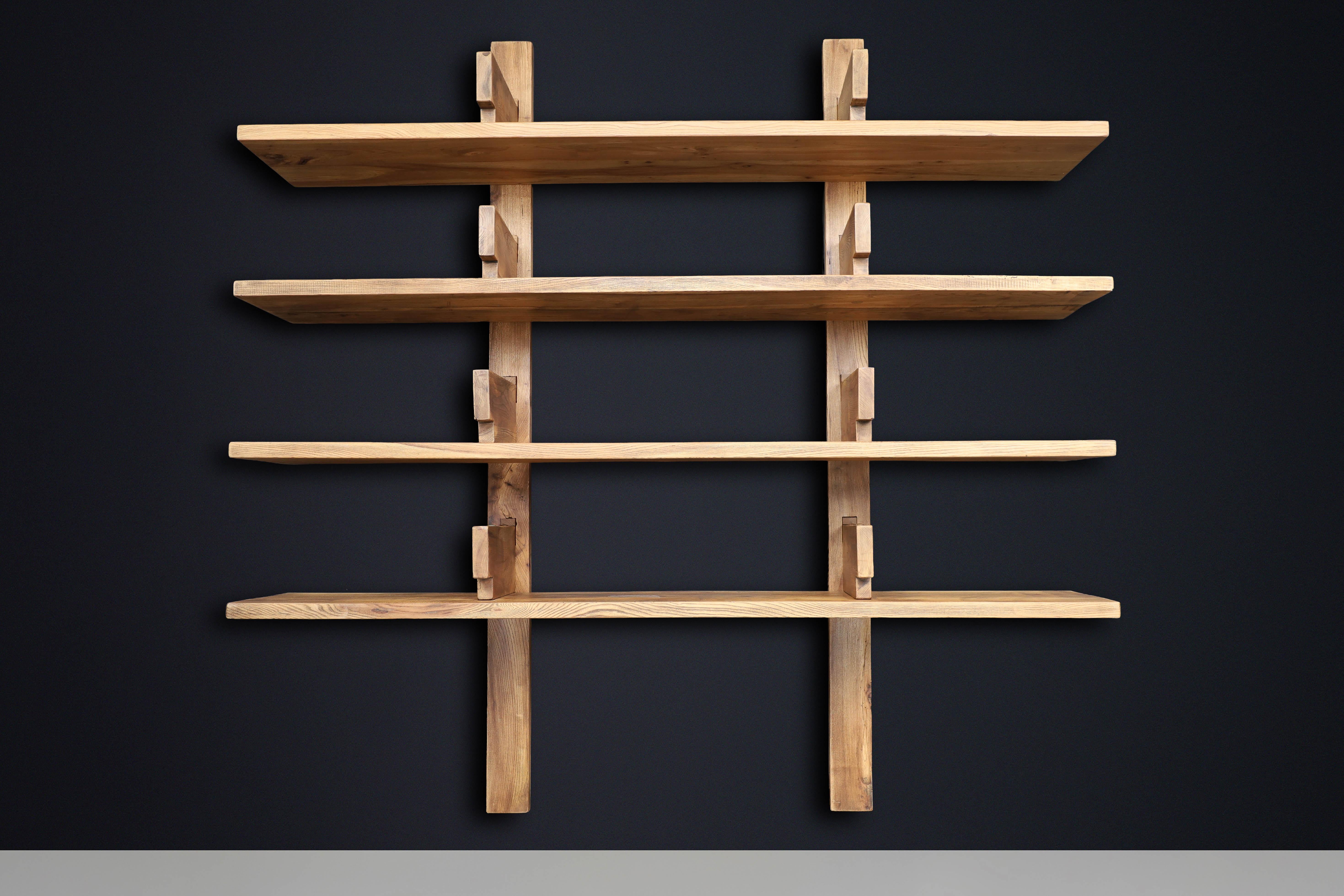 20th Century Patinated Elm Bookshelf in the Style of Pierre Chapo, France 1970s For Sale