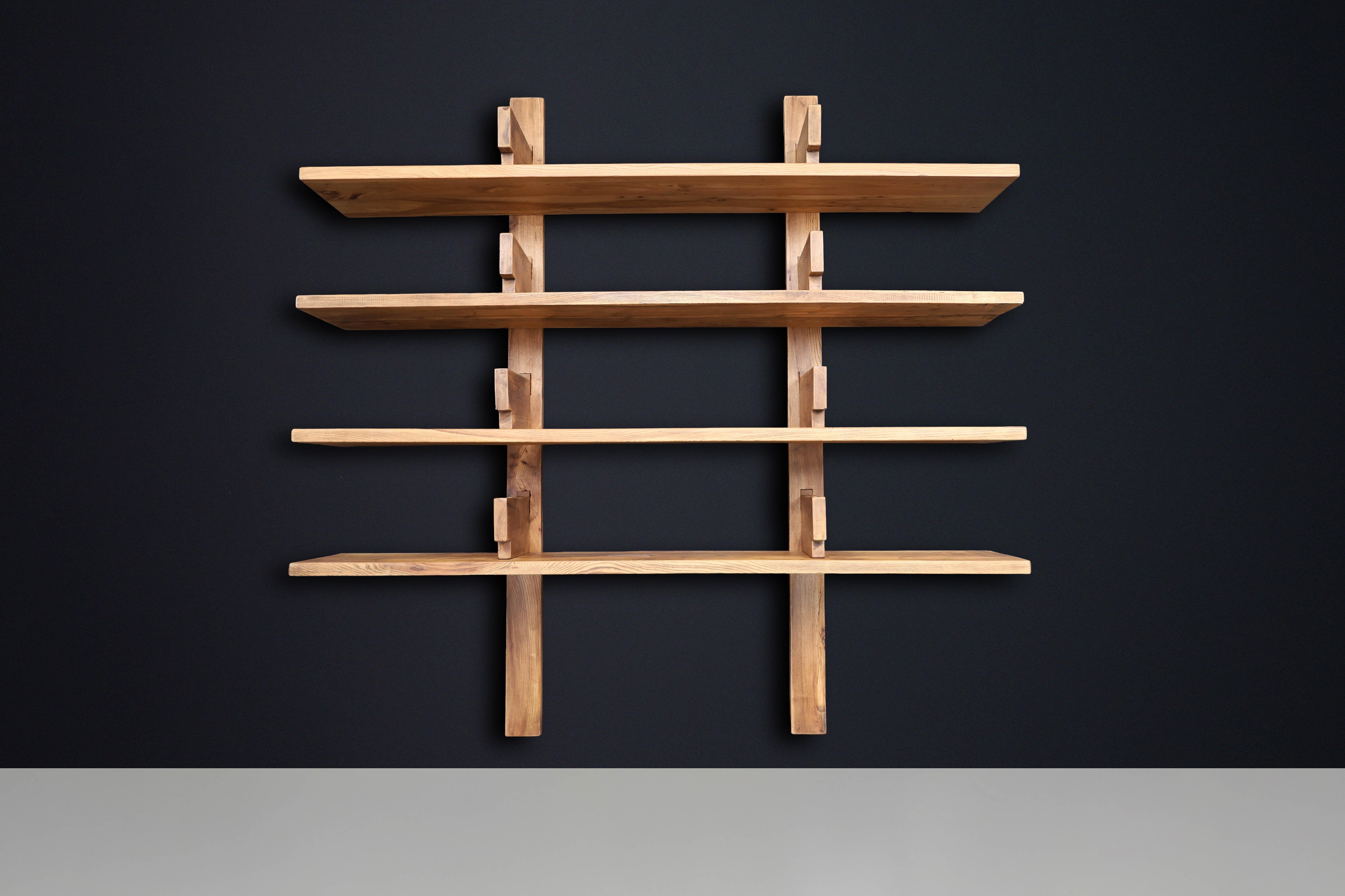 Patinated Elm Bookshelf in the Style of Pierre Chapo, France 1970s For Sale 3