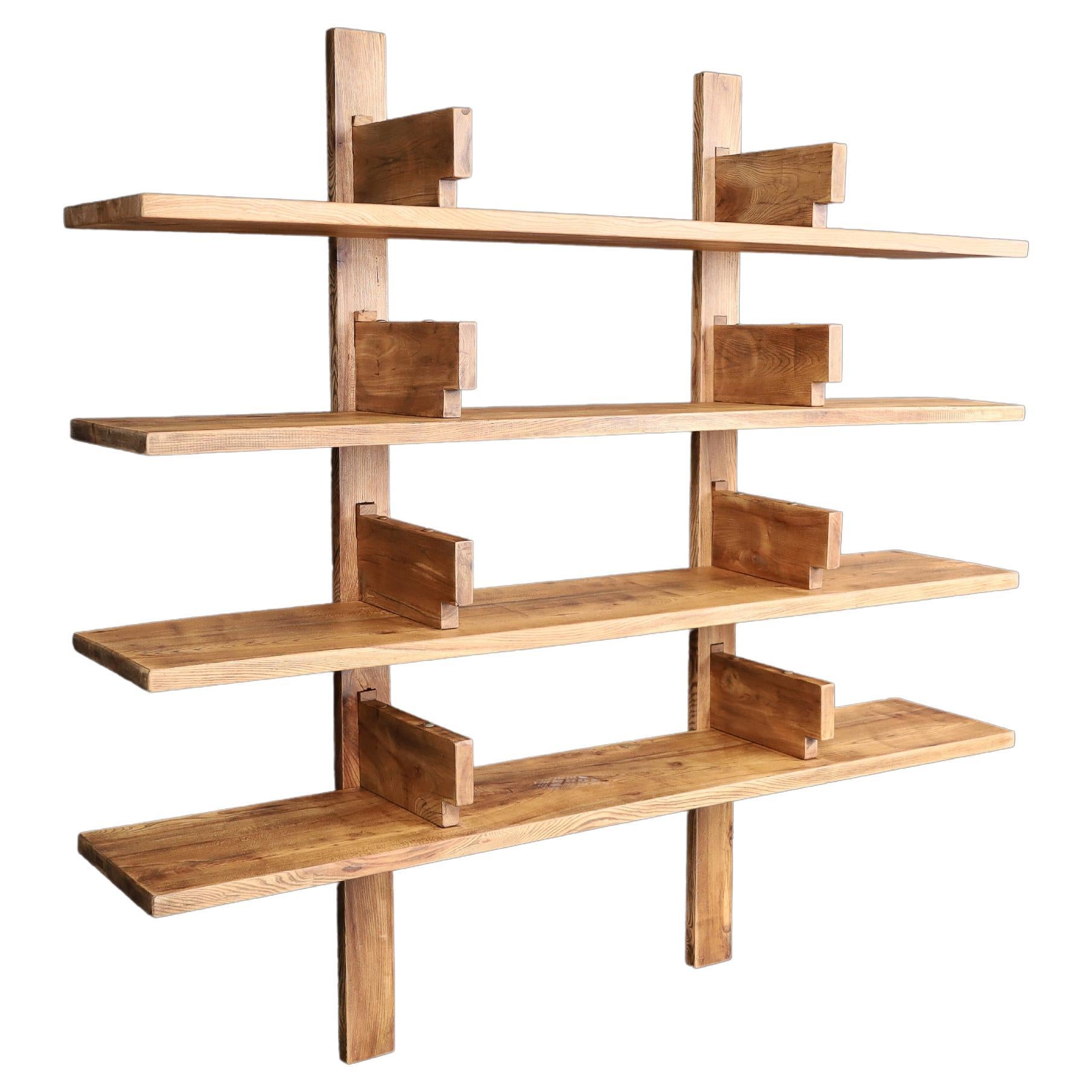 Patinated Elm Bookshelf in the Style of Pierre Chapo, France 1970s For Sale