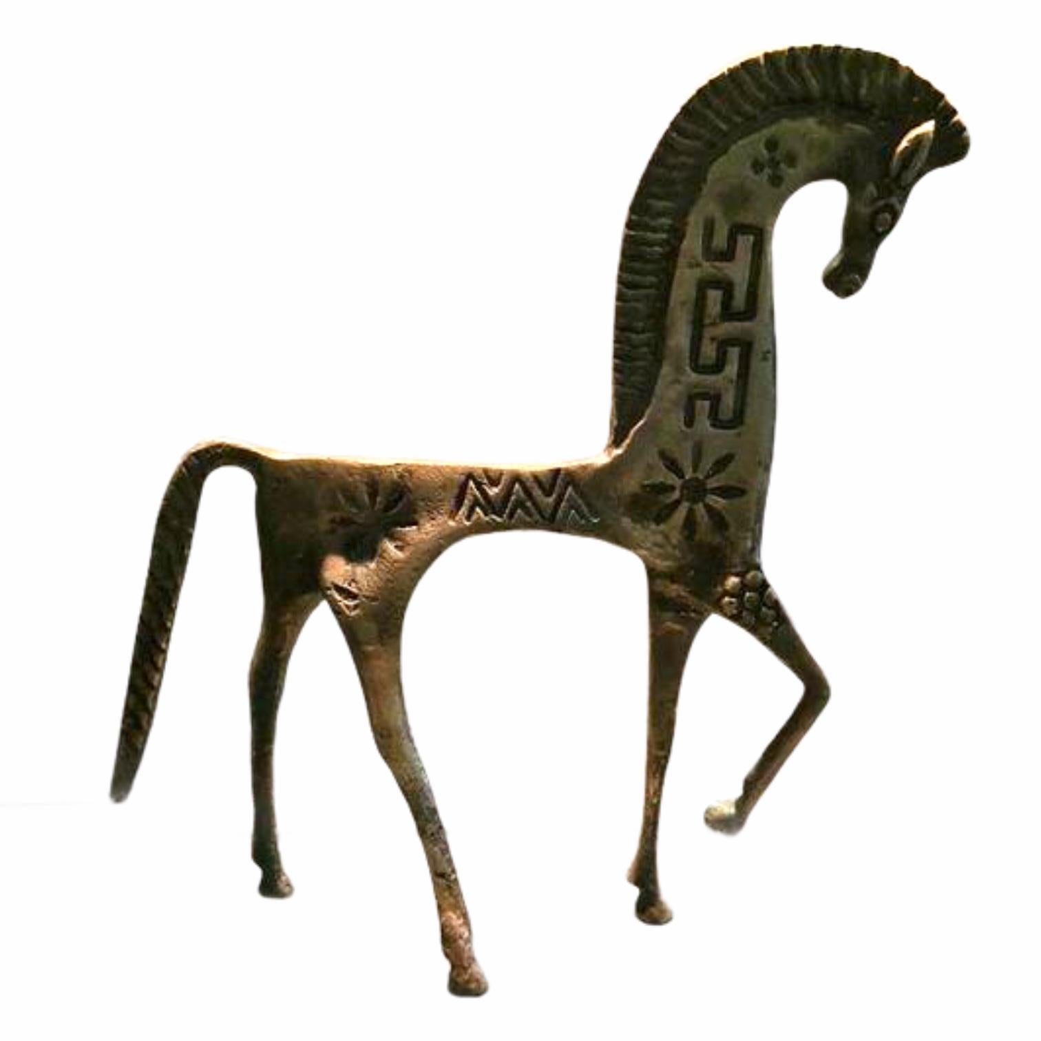 Mid-Century Modern Patinated Etruscan Brass Horse Sculpture in Style of Pepe Mendoza